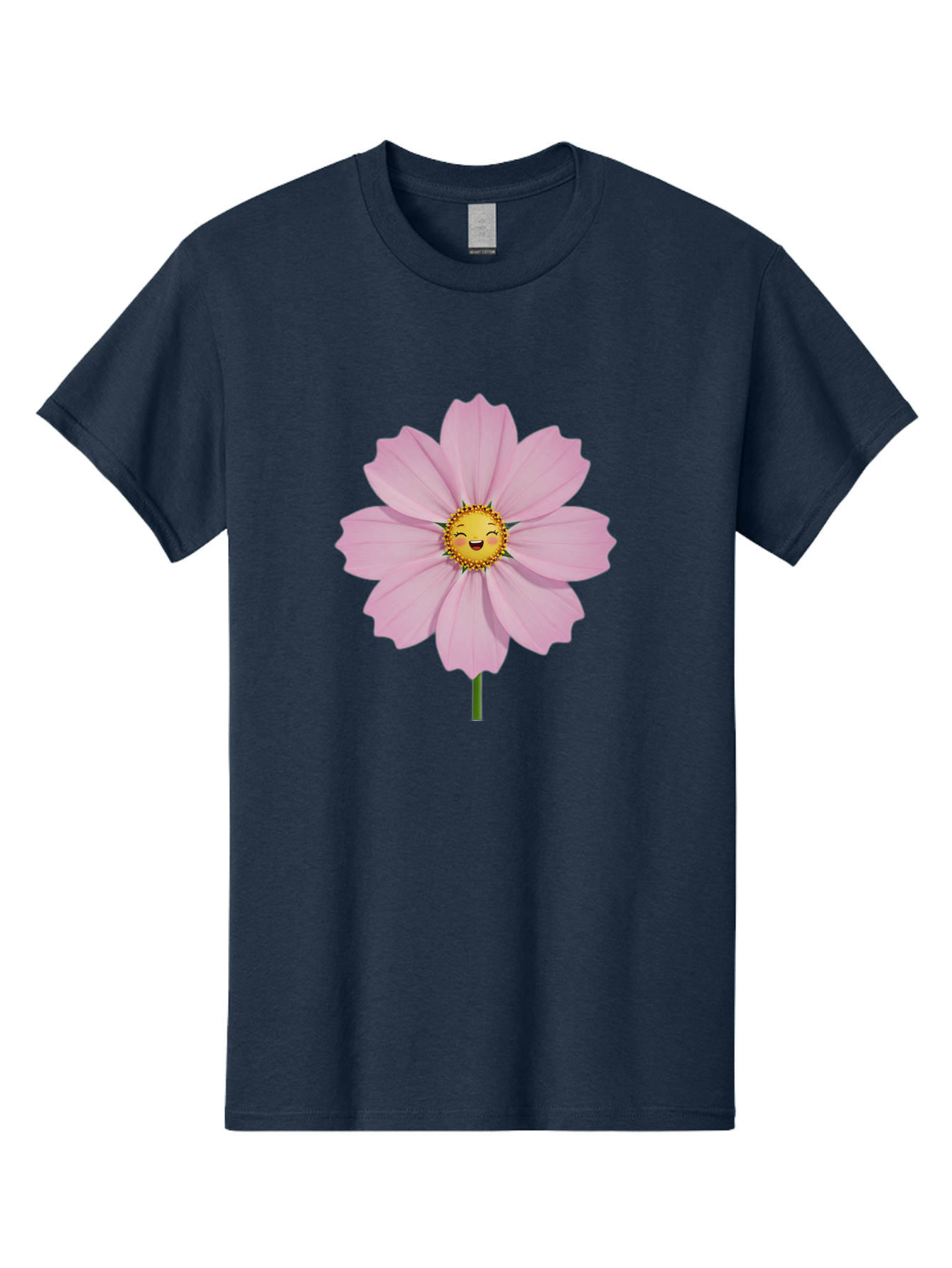Pink-Flower-Emoji Men'S Graphic Tee, 100% Cotton, Comfortable Casual Summer Wear, Machine Washable, Pink Cosmos Flower, Cartoon Style, Smiling Face, Happy Emoji, Floral Illustration, Cute Design, Flower Graphics, Digital Art, Flower Emoji Bae236 14