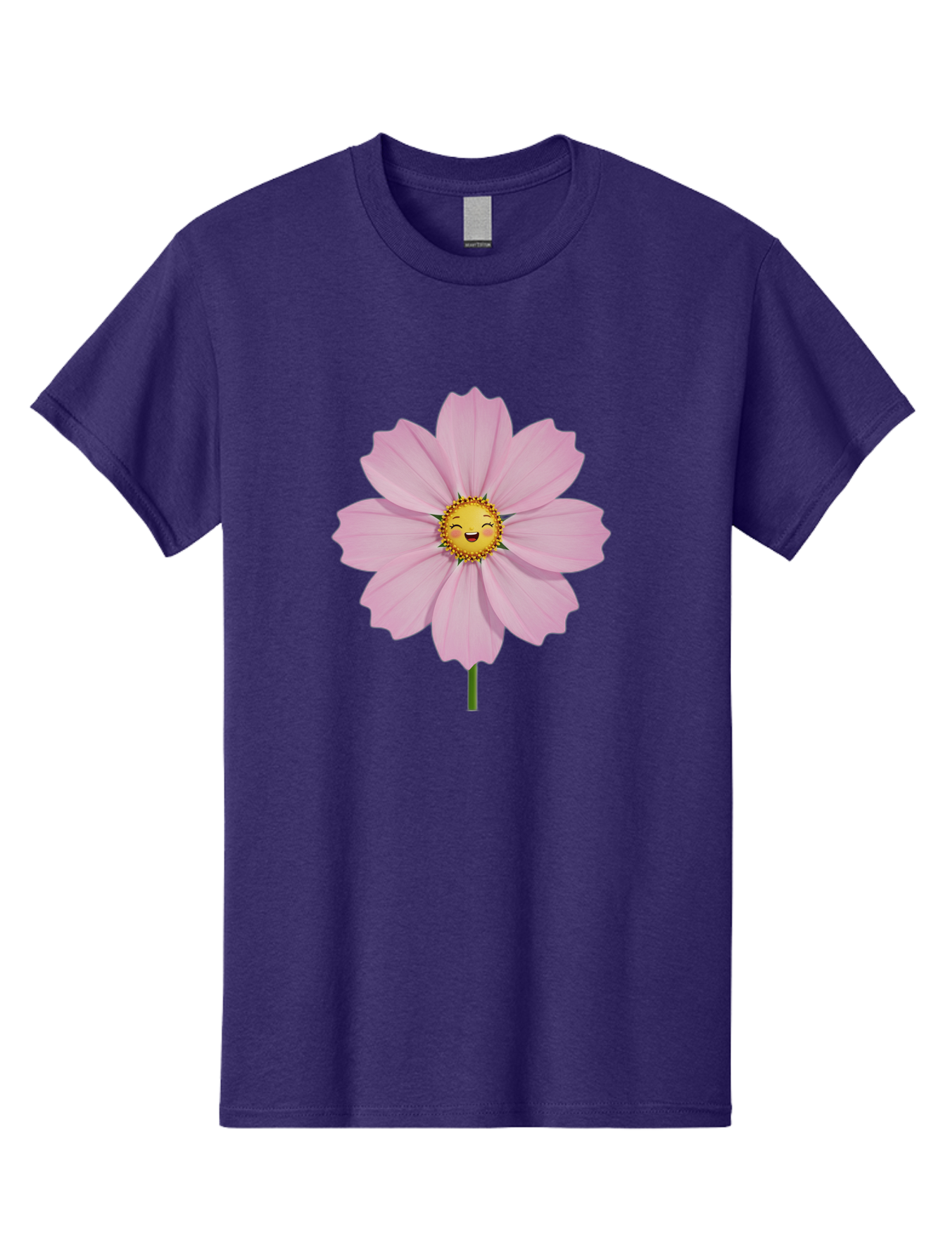 Pink-Flower-Emoji Men'S Graphic Tee, 100% Cotton, Comfortable Casual Summer Wear, Machine Washable, Pink Cosmos Flower, Cartoon Style, Smiling Face, Happy Emoji, Floral Illustration, Cute Design, Flower Graphics, Digital Art, Flower Emoji Bae236 5