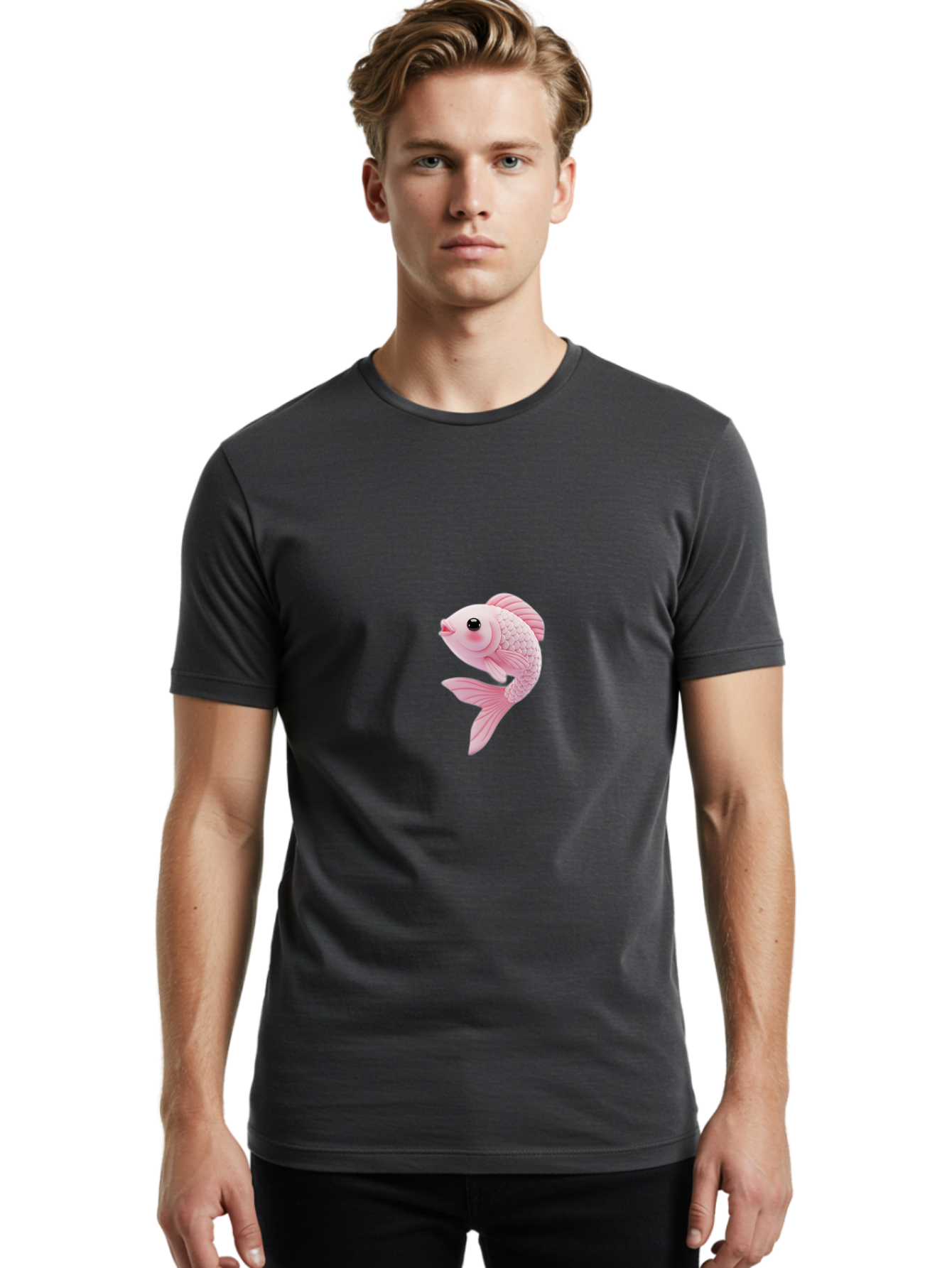 Pink-Goldfish Men'S Graphic Tee, 100% Cotton, Comfortable Casual Summer Wear, Machine Washable, Pink Fish, Cartoon Style, Kawaii Character, Toy-Like Appearance, Playful Design, Aquatic Theme, Cute Expression, Isolated Graphic Bae237 20