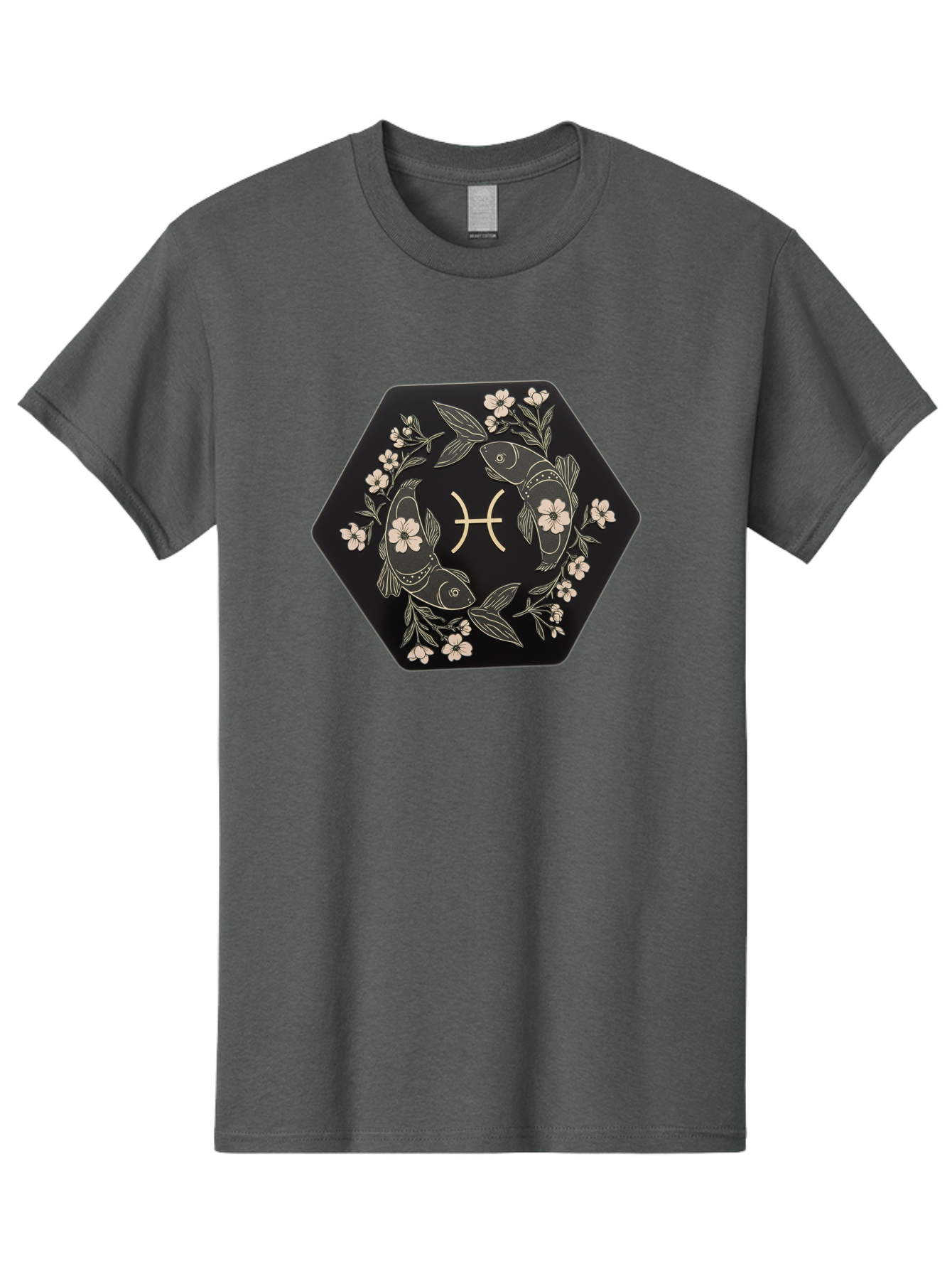 Pisces-Zodiac-Symbol Men'S Graphic Tee, 100% Cotton, Comfortable Casual Summer Wear, Machine Washable, Pisces Zodiac Symbol, Fish Illustration, Floral Wreath, Astrology Sign, Horoscope, Mystical Design, Esoteric Art, Spiritual Symbolism, Bae240 13