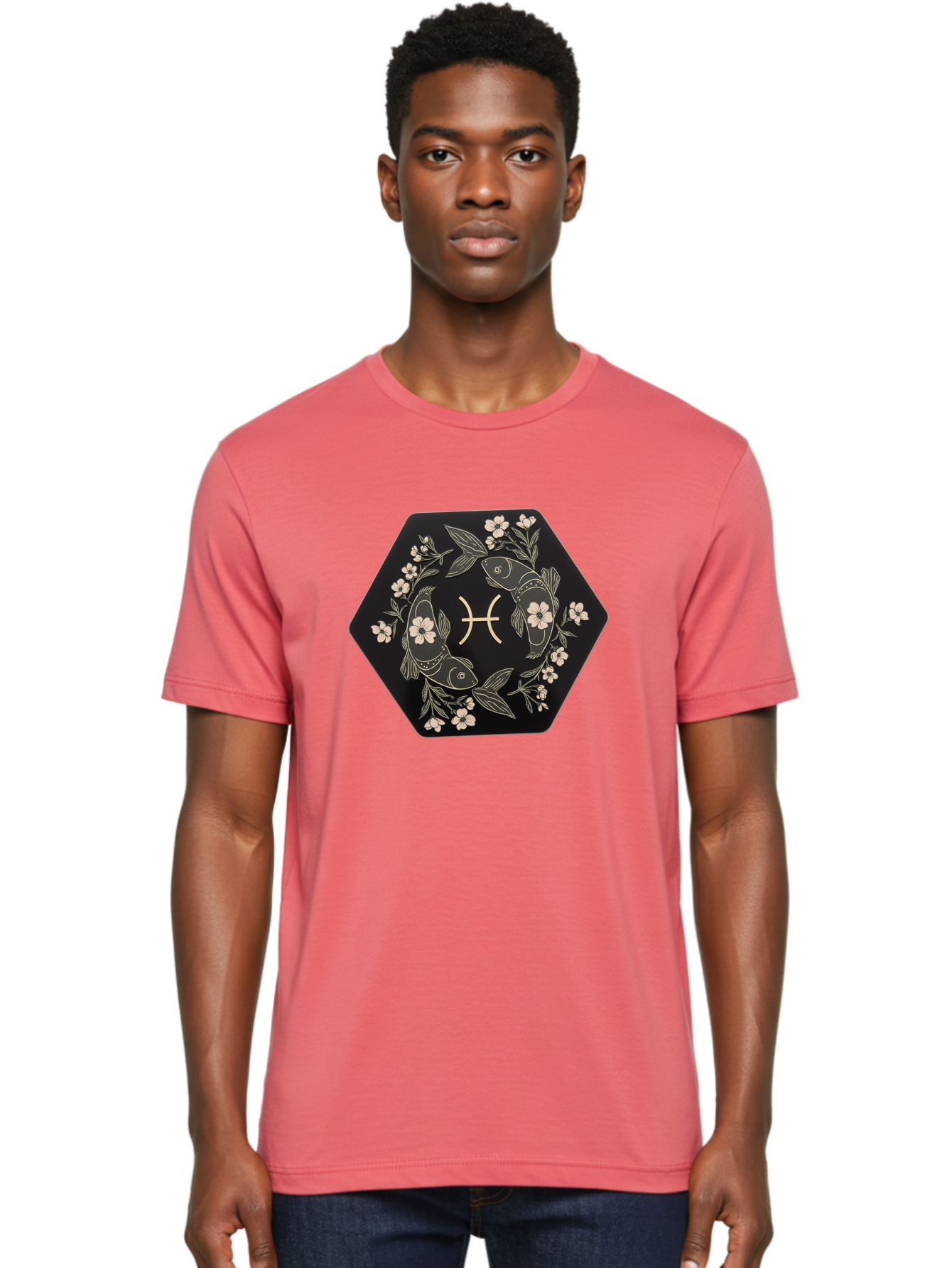 Pisces-Zodiac-Symbol Men'S Graphic Tee, 100% Cotton, Comfortable Casual Summer Wear, Machine Washable, Pisces Zodiac Symbol, Fish Illustration, Floral Wreath, Astrology Sign, Horoscope, Mystical Design, Esoteric Art, Spiritual Symbolism, Bae240 21