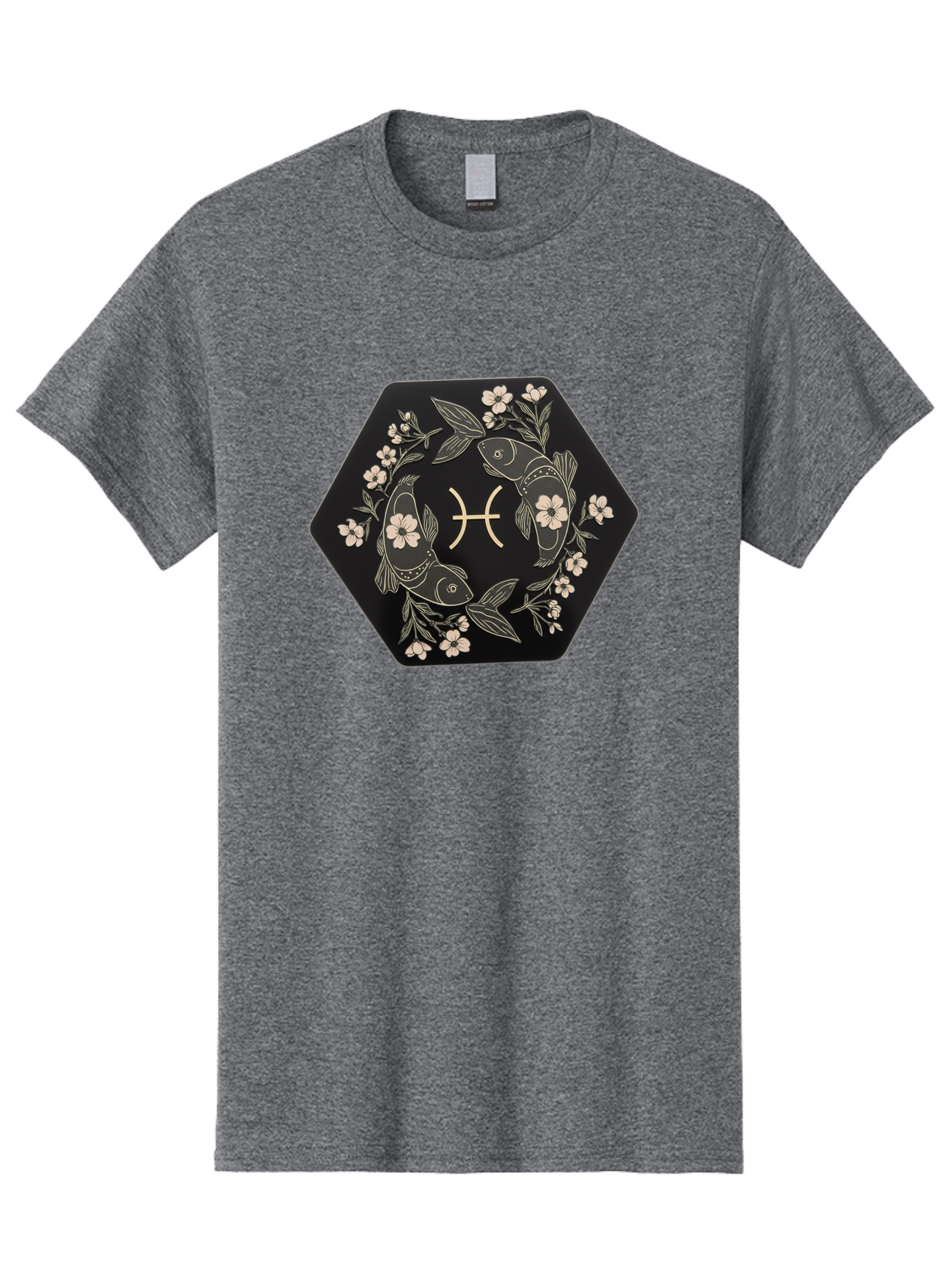 Pisces-Zodiac-Symbol Men'S Graphic Tee, 100% Cotton, Comfortable Casual Summer Wear, Machine Washable, Pisces Zodiac Symbol, Fish Illustration, Floral Wreath, Astrology Sign, Horoscope, Mystical Design, Esoteric Art, Spiritual Symbolism, Bae240 11