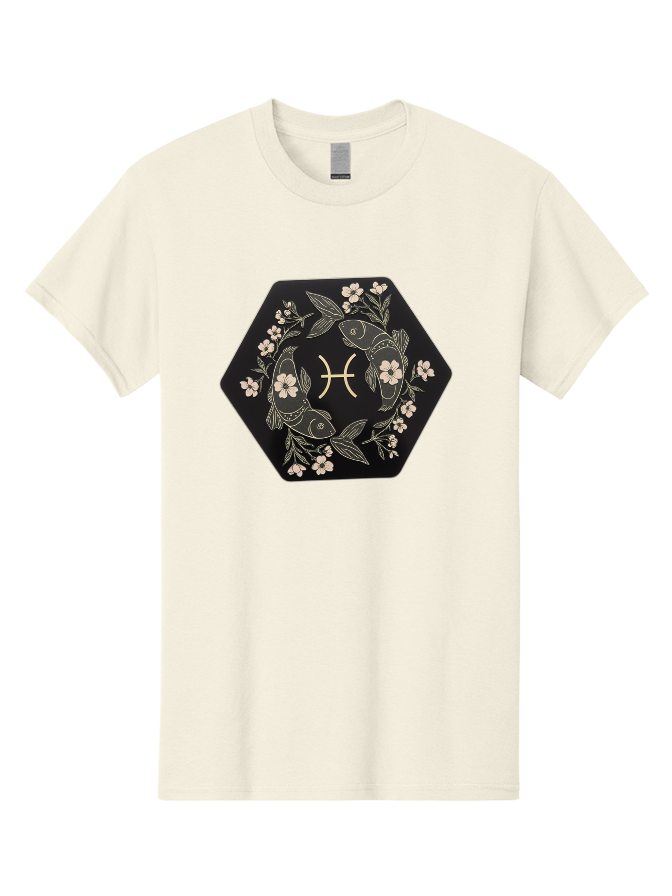 Pisces-Zodiac-Symbol Men'S Graphic Tee, 100% Cotton, Comfortable Casual Summer Wear, Machine Washable, Pisces Zodiac Symbol, Fish Illustration, Floral Wreath, Astrology Sign, Horoscope, Mystical Design, Esoteric Art, Spiritual Symbolism, Bae240 2