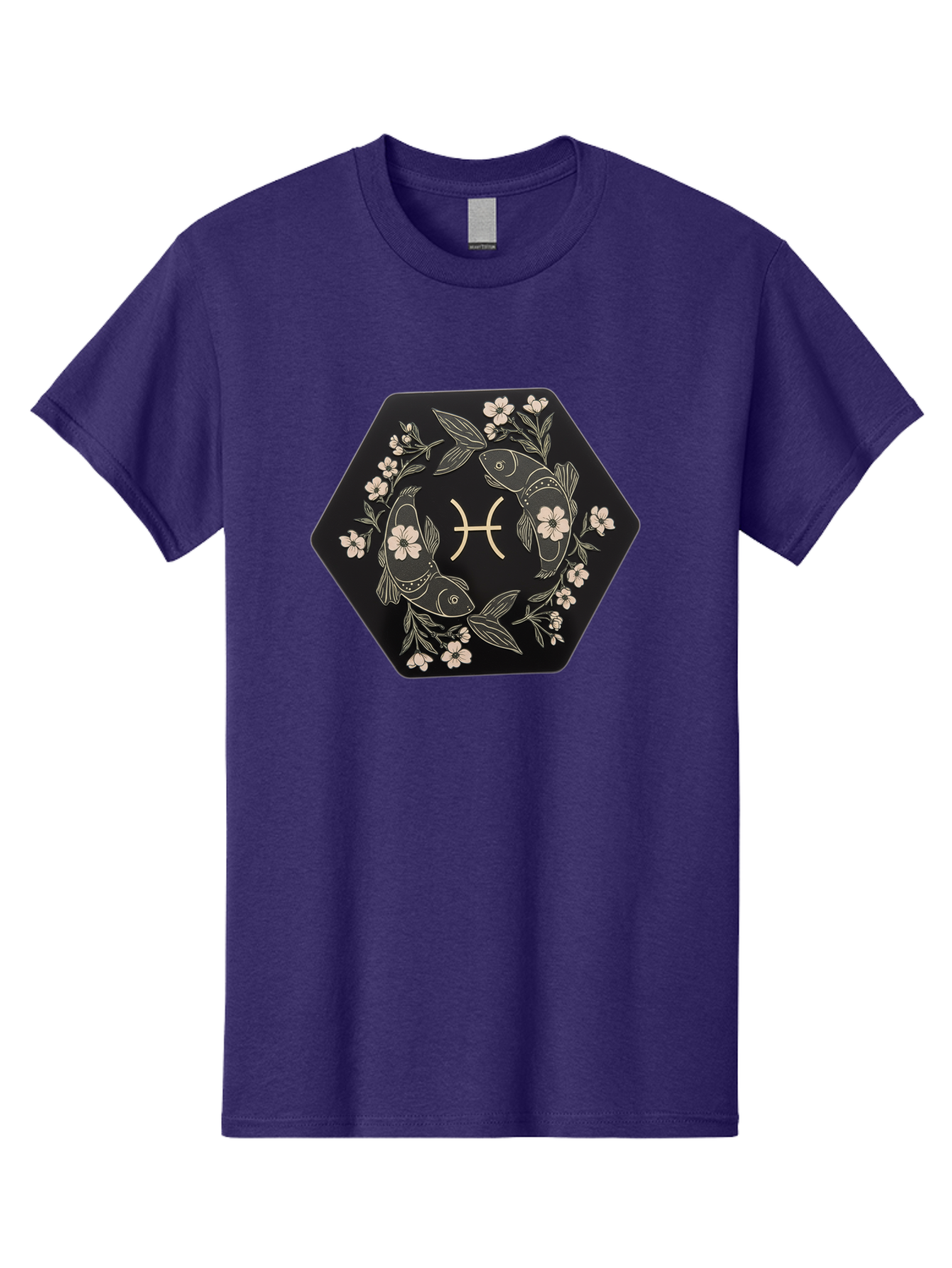 Pisces-Zodiac-Symbol Men'S Graphic Tee, 100% Cotton, Comfortable Casual Summer Wear, Machine Washable, Pisces Zodiac Symbol, Fish Illustration, Floral Wreath, Astrology Sign, Horoscope, Mystical Design, Esoteric Art, Spiritual Symbolism, Bae240 1