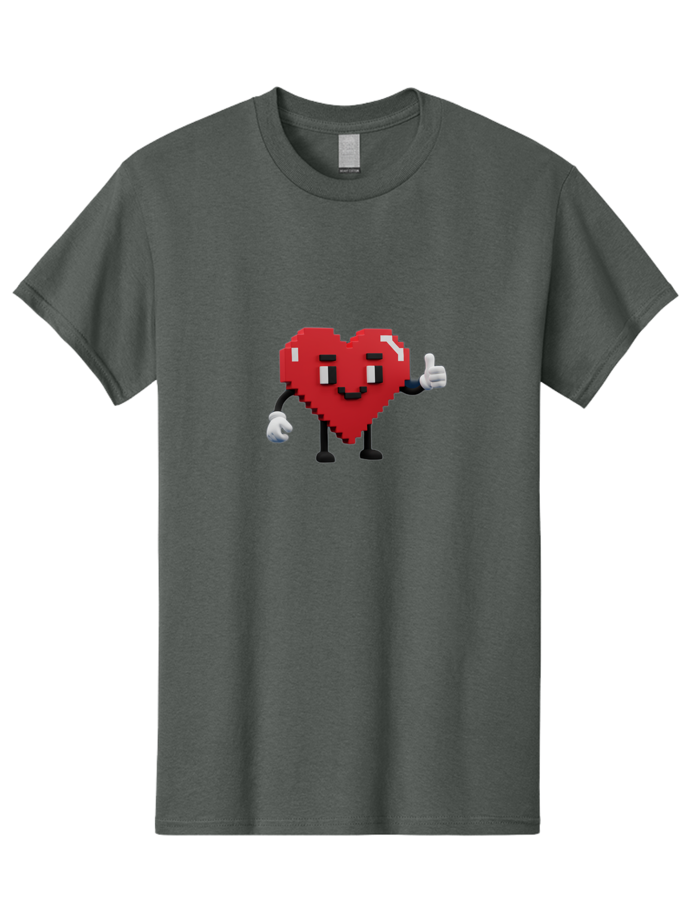 Pixel-Heart Men'S Graphic Tee, 100% Cotton, Comfortable Casual Summer Wear, Machine Washable, Red Heart Character, Pixel Art Style, Thumbs Up Gesture, Friendly Expression, Cute Design, Gaming-Inspired, Digital Illustration, Love Symbol Bae241 8