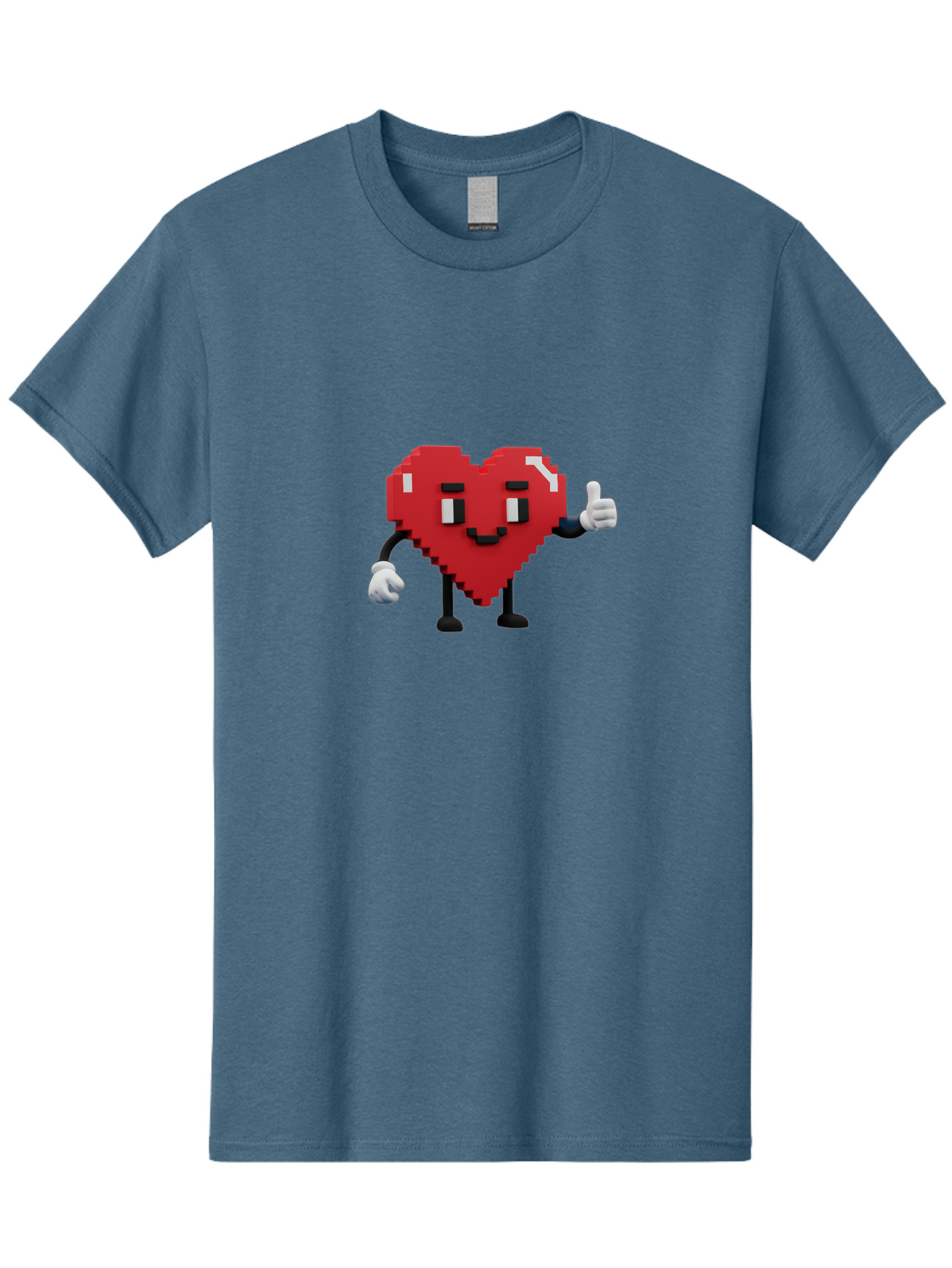 Pixel-Heart Men'S Graphic Tee, 100% Cotton, Comfortable Casual Summer Wear, Machine Washable, Red Heart Character, Pixel Art Style, Thumbs Up Gesture, Friendly Expression, Cute Design, Gaming-Inspired, Digital Illustration, Love Symbol Bae241 1