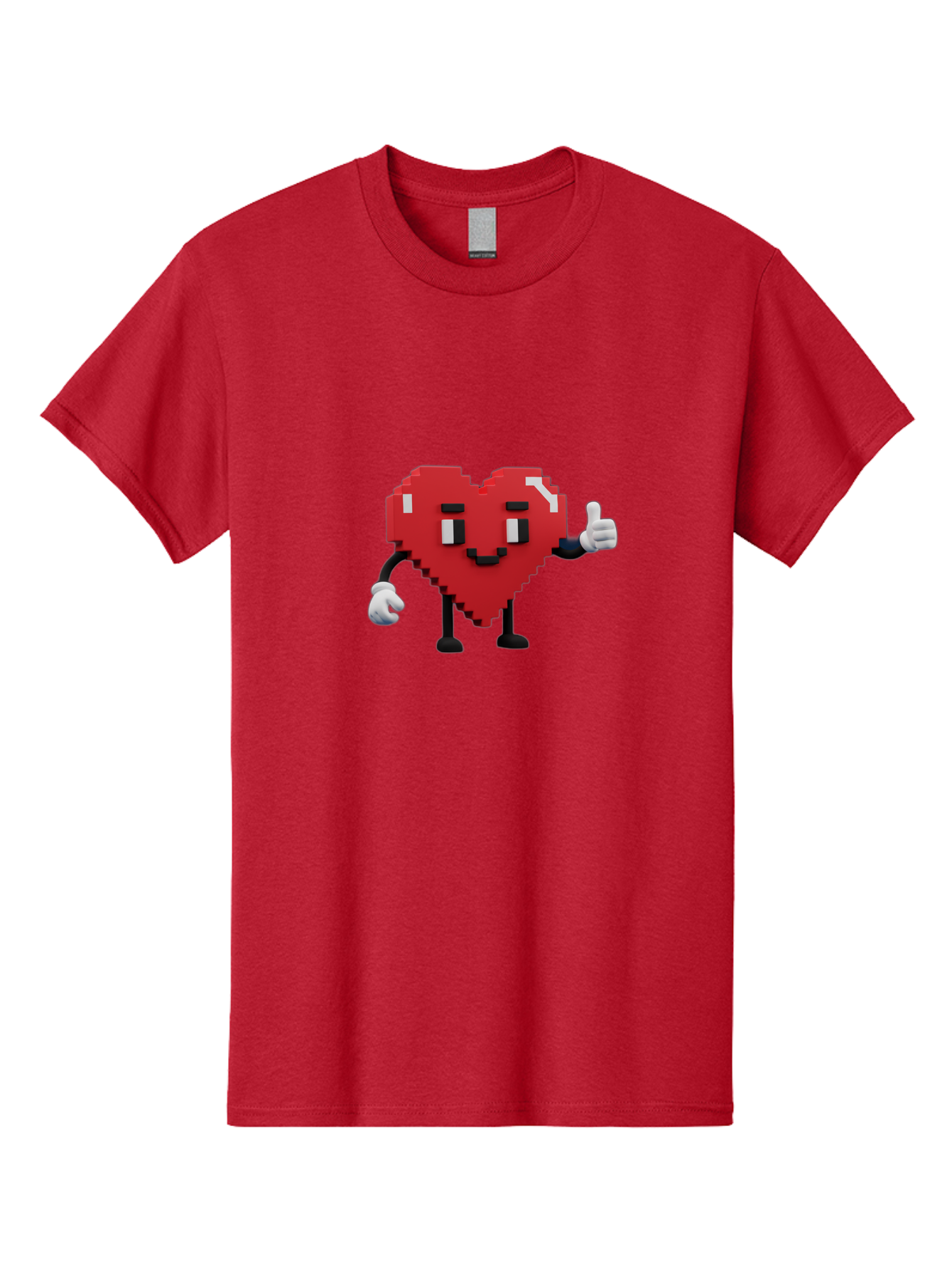 Pixel-Heart Men'S Graphic Tee, 100% Cotton, Comfortable Casual Summer Wear, Machine Washable, Red Heart Character, Pixel Art Style, Thumbs Up Gesture, Friendly Expression, Cute Design, Gaming-Inspired, Digital Illustration, Love Symbol Bae241 2