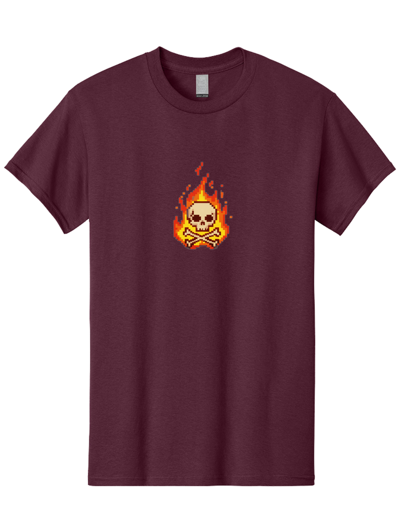 Pixel-Skull-And-Crossbones Men'S Graphic Tee, 100% Cotton, Comfortable Casual Summer Wear, Machine Washable, Death Symbol, Danger Sign, Warning Sign, Skull And Crossbones, Pixel Art, Retro Gaming, Grunge Aesthetics, Fiery Flames, Bae242 1