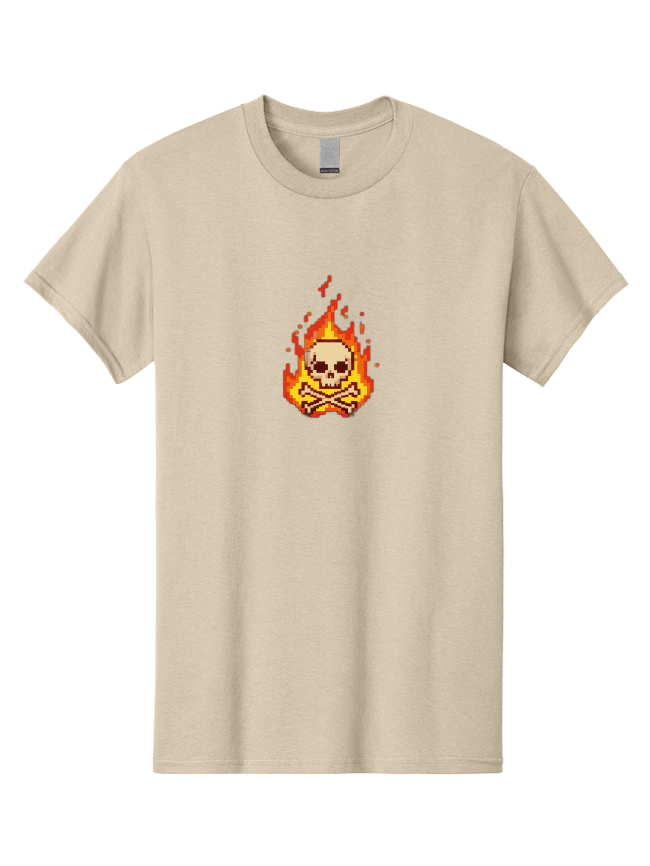 Pixel-Skull-And-Crossbones Men'S Graphic Tee, 100% Cotton, Comfortable Casual Summer Wear, Machine Washable, Death Symbol, Danger Sign, Warning Sign, Skull And Crossbones, Pixel Art, Retro Gaming, Grunge Aesthetics, Fiery Flames, Bae242 2