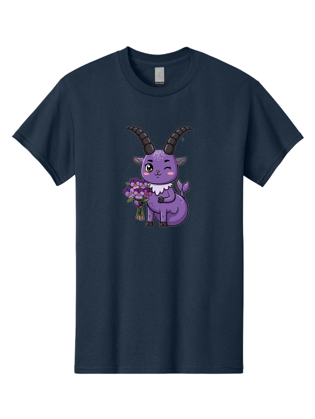 Purple-Goat Men'S Graphic Tee, 100% Cotton, Comfortable Casual Summer Wear, Machine Washable, Kawaii Goat, Cartoon Character, Purple Goat, Bouquet Of Flowers, Whimsical Design, Fantasy Creature, Adorable Illustration, Purple Flowers, Bae244 6