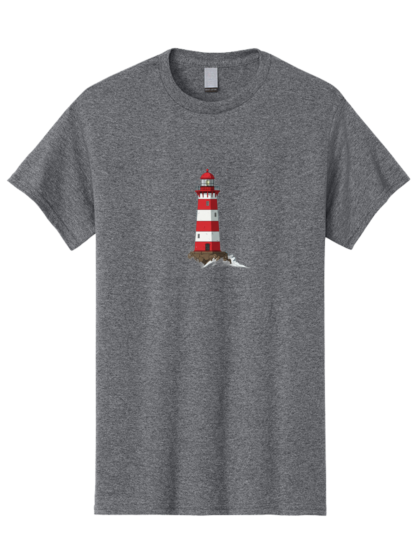 Red-And-White-Lighthouse Men'S Graphic Tee, 100% Cotton, Comfortable Casual Summer Wear, Machine Washable, Striped Lighthouse, Red And White Lighthouse, Rocky Coastline, Coastal Scenery, Maritime Navigation, Ocean Waves, Serene Atmosphere, Bae246 6