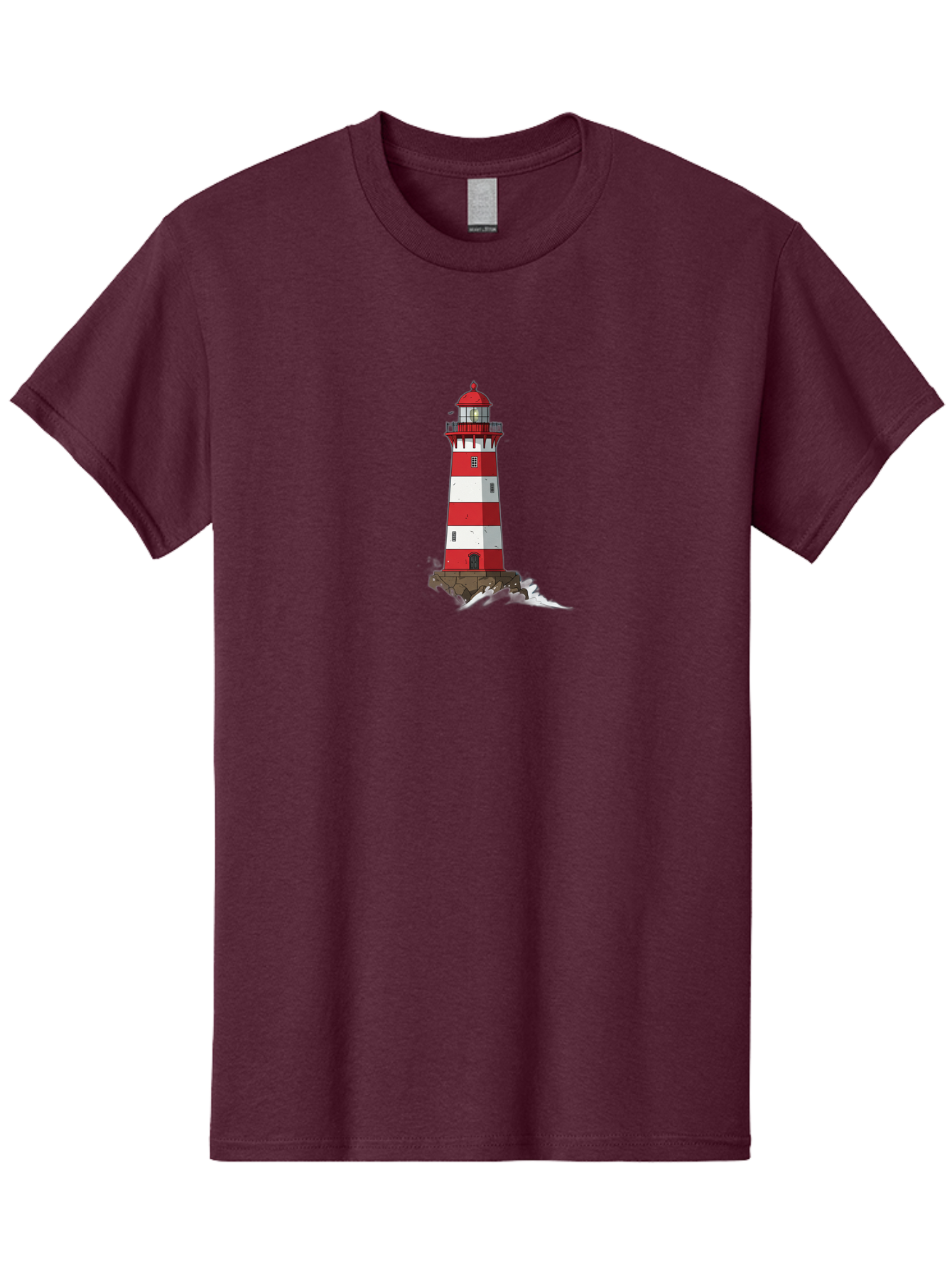Red-And-White-Lighthouse Men'S Graphic Tee, 100% Cotton, Comfortable Casual Summer Wear, Machine Washable, Striped Lighthouse, Red And White Lighthouse, Rocky Coastline, Coastal Scenery, Maritime Navigation, Ocean Waves, Serene Atmosphere, Bae246 4