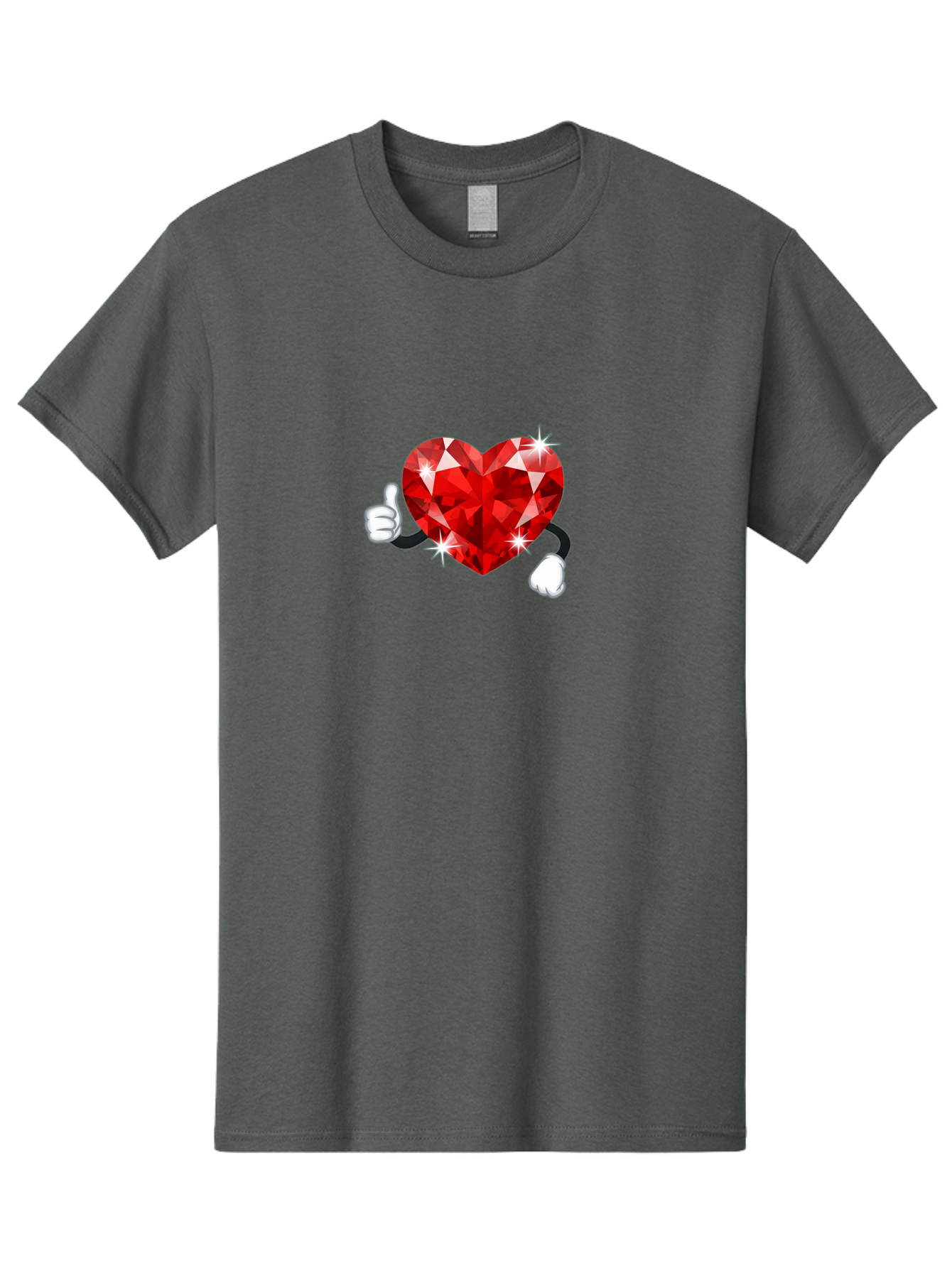 Red-Diamond-Heart Men'S Graphic Tee, 100% Cotton, Comfortable Casual Summer Wear, Machine Washable, Red Heart Gem, Thumbs Up, Sparkling Gemstone, Shiny Heart, Love Symbol, Valentine'S Day, Heart Shape, Gemstone Character, Sparkling Effect, Bae247 7