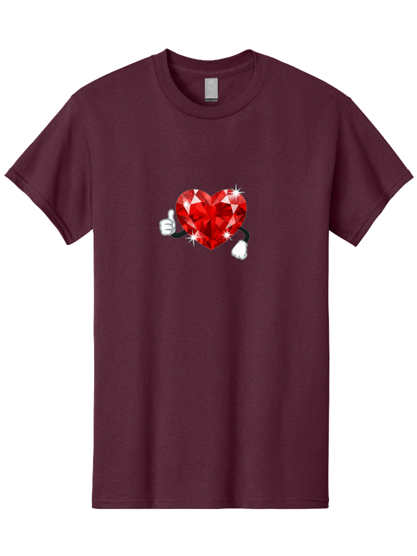 Red-Diamond-Heart Men'S Graphic Tee, 100% Cotton, Comfortable Casual Summer Wear, Machine Washable, Red Heart Gem, Thumbs Up, Sparkling Gemstone, Shiny Heart, Love Symbol, Valentine'S Day, Heart Shape, Gemstone Character, Sparkling Effect, Bae247 10