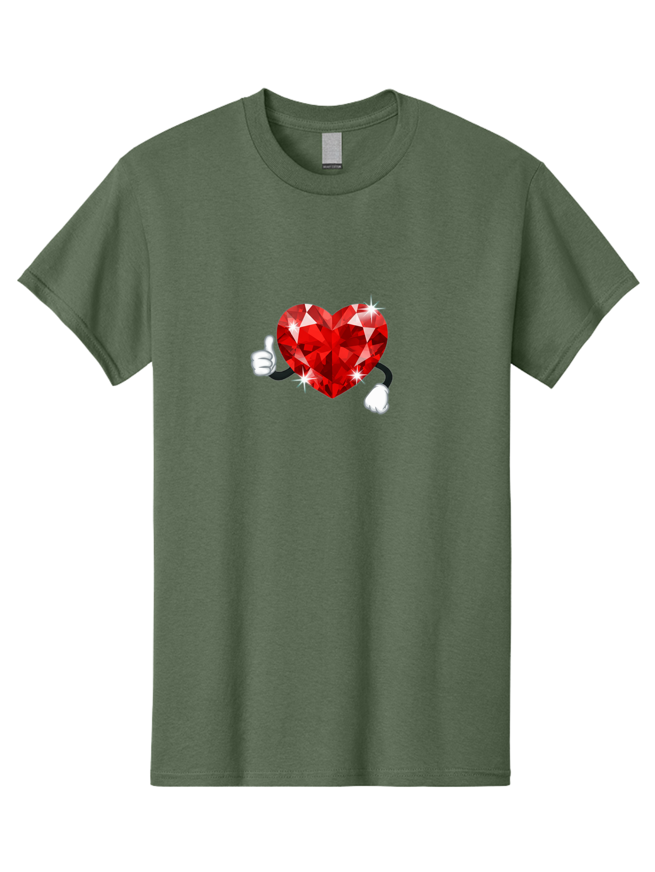 Red-Diamond-Heart Men'S Graphic Tee, 100% Cotton, Comfortable Casual Summer Wear, Machine Washable, Red Heart Gem, Thumbs Up, Sparkling Gemstone, Shiny Heart, Love Symbol, Valentine'S Day, Heart Shape, Gemstone Character, Sparkling Effect, Bae247 6