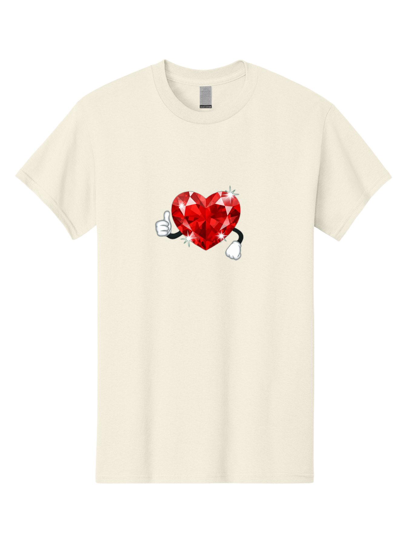 Red-Diamond-Heart Men'S Graphic Tee, 100% Cotton, Comfortable Casual Summer Wear, Machine Washable, Red Heart Gem, Thumbs Up, Sparkling Gemstone, Shiny Heart, Love Symbol, Valentine'S Day, Heart Shape, Gemstone Character, Sparkling Effect, Bae247 3