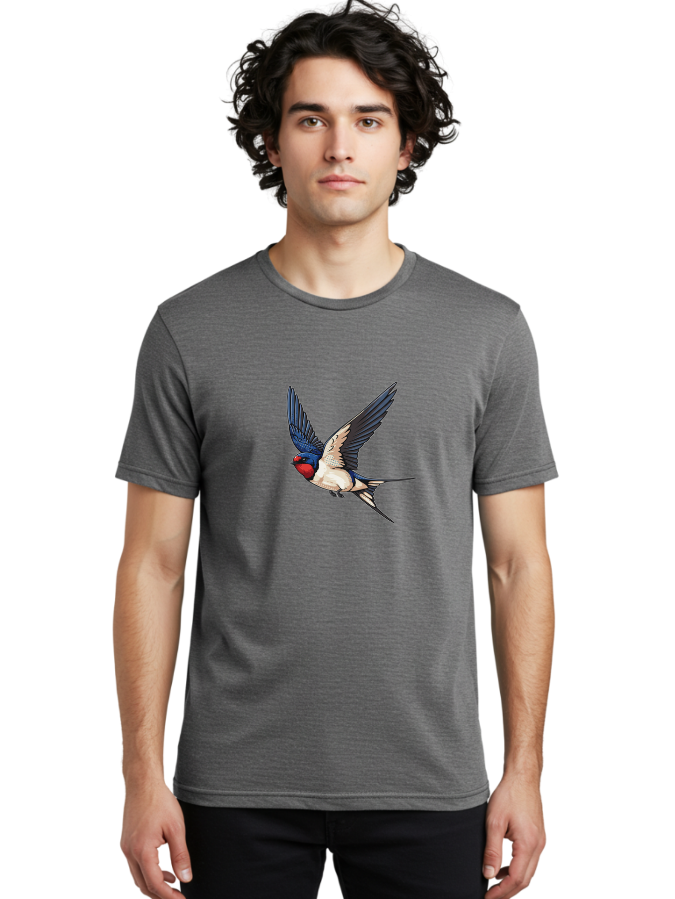 Red-Faced-Swallow Men'S Graphic Tee, 100% Cotton, Comfortable Casual Summer Wear, Machine Washable, Swallow In Flight, Bird Species, Wingspan, Feather Details, Red Face, Blue Wings, White Belly, Dynamic Pose, Wildlife Illustration, Avian Art Bae248 25