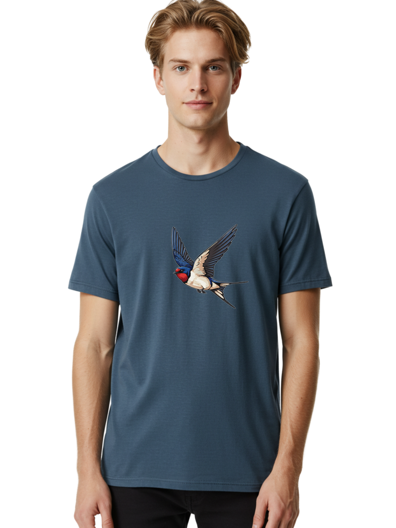 Red-Faced-Swallow Men'S Graphic Tee, 100% Cotton, Comfortable Casual Summer Wear, Machine Washable, Swallow In Flight, Bird Species, Wingspan, Feather Details, Red Face, Blue Wings, White Belly, Dynamic Pose, Wildlife Illustration, Avian Art Bae248 23