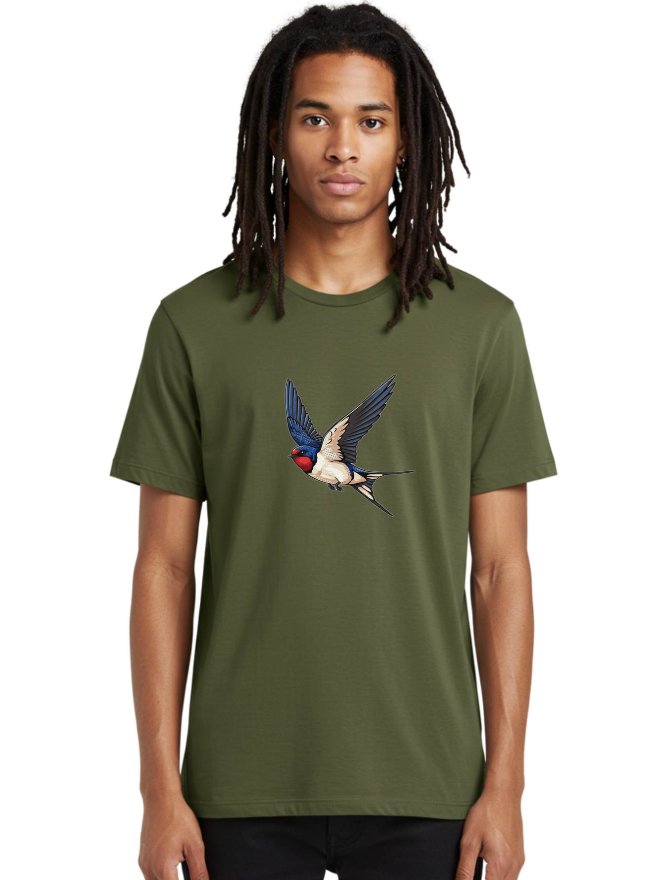 Red-Faced-Swallow Men'S Graphic Tee, 100% Cotton, Comfortable Casual Summer Wear, Machine Washable, Swallow In Flight, Bird Species, Wingspan, Feather Details, Red Face, Blue Wings, White Belly, Dynamic Pose, Wildlife Illustration, Avian Art Bae248 19