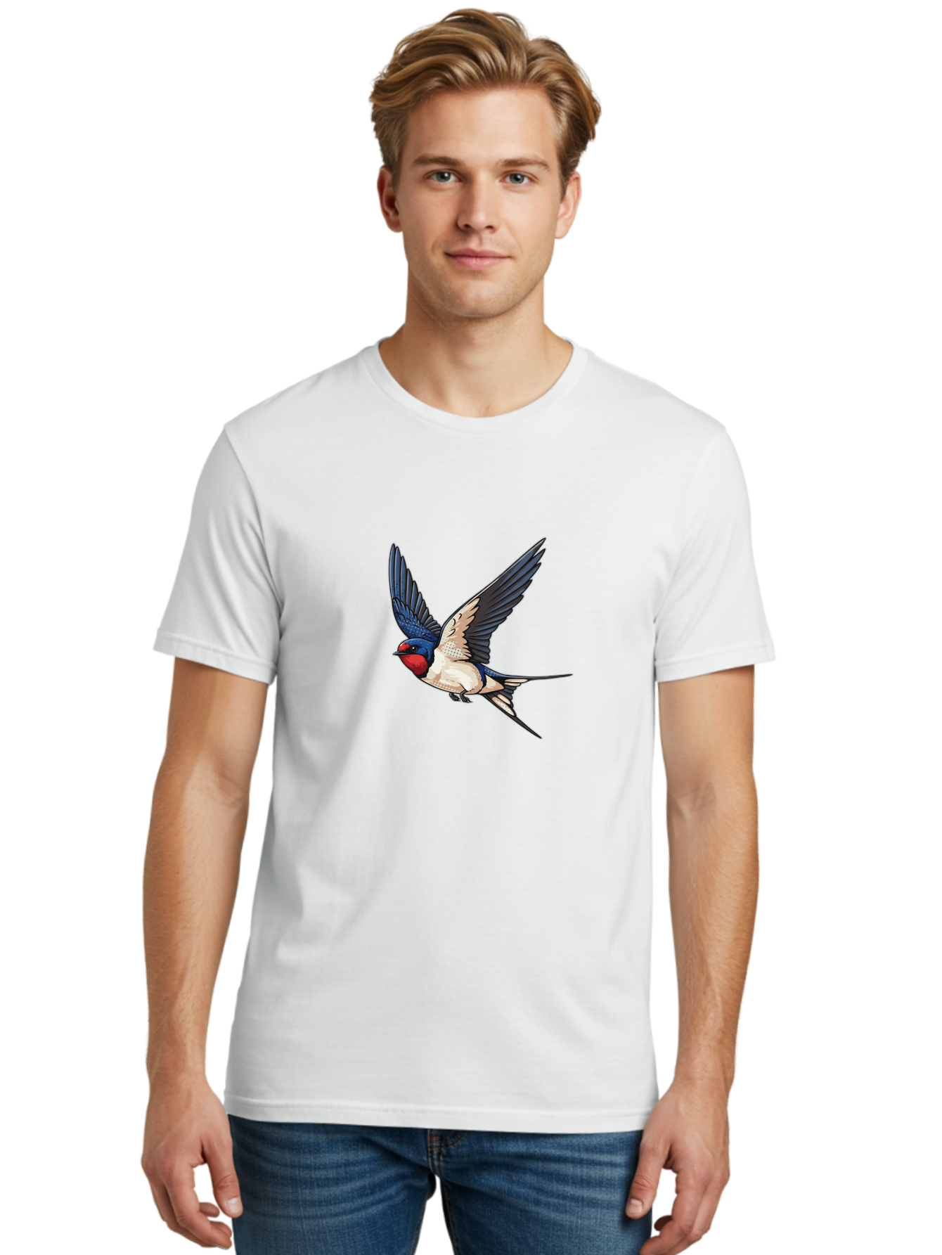 Red-Faced-Swallow Men'S Graphic Tee, 100% Cotton, Comfortable Casual Summer Wear, Machine Washable, Swallow In Flight, Bird Species, Wingspan, Feather Details, Red Face, Blue Wings, White Belly, Dynamic Pose, Wildlife Illustration, Avian Art Bae248 24