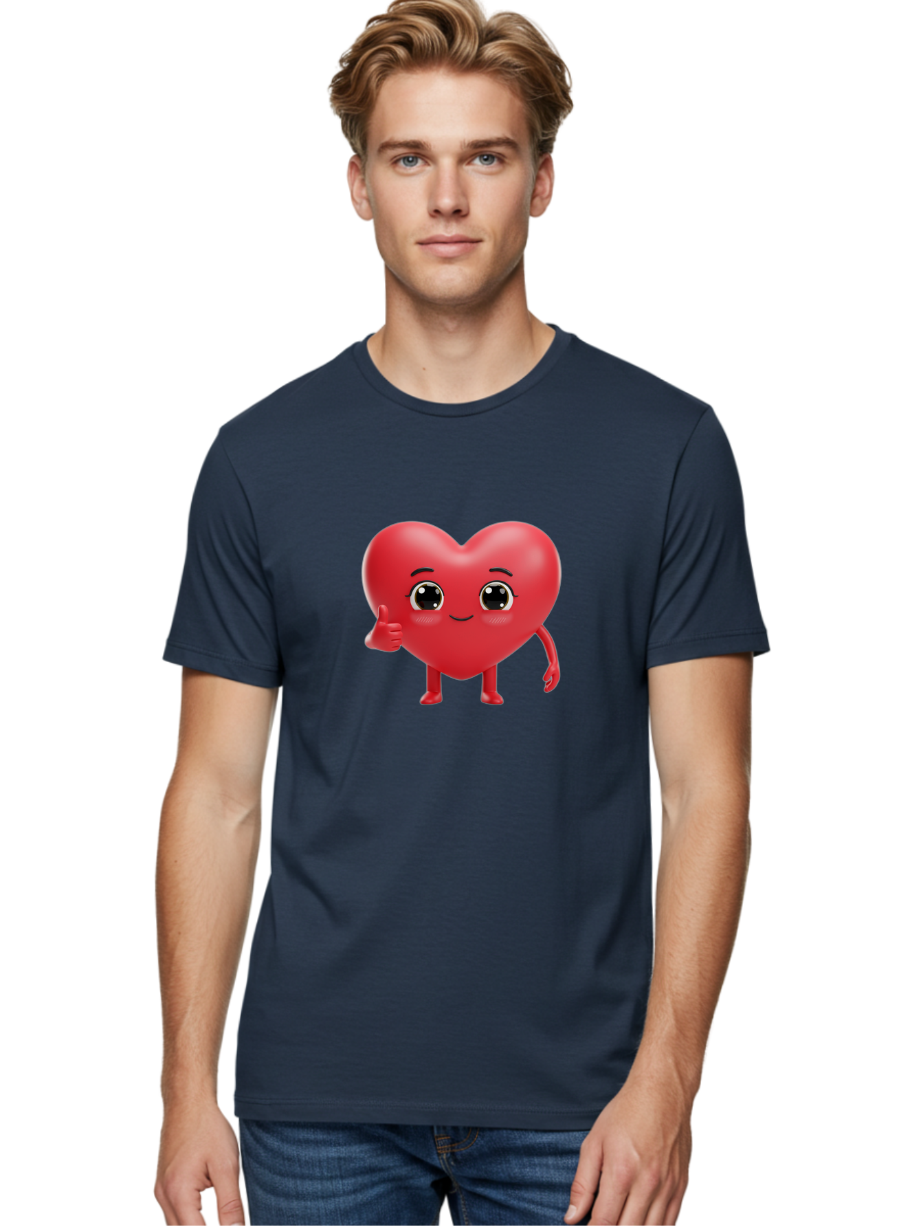 Red-Heart-Character-1 Men'S Graphic Tee, 100% Cotton, Comfortable Casual Summer Wear, Machine Washable, Cartoon Heart, Smiling Face, Thumbs Up, Cute Character, Heart Emoji, Love Symbol, Friendly Icon, Digital Illustration, 3D Rendering, Bae249 26