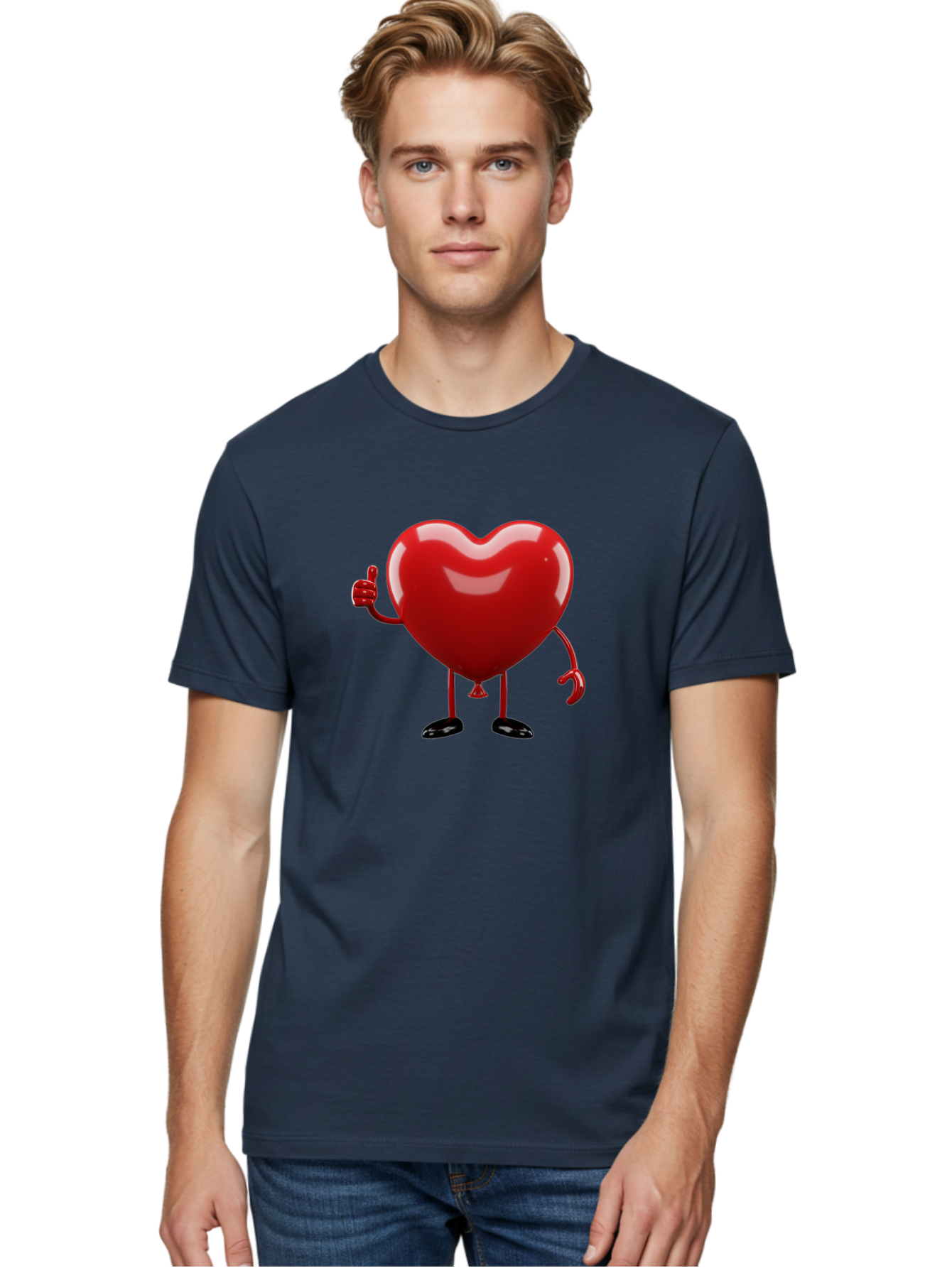 Red-Heart-Character-2 Men'S Graphic Tee, 100% Cotton, Comfortable Casual Summer Wear, Machine Washable, Heart Character With Thumbs Up, Red Heart, Love Symbol, Cartoon Heart, Happiness, Heart Shape, Love Icon, Positive Gesture, Bae250 29
