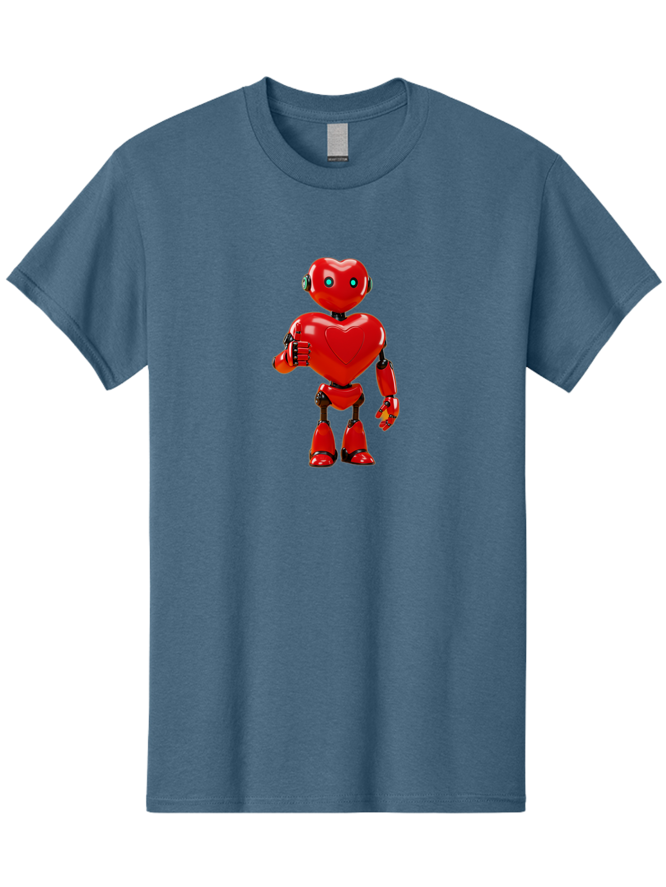 Red-Heart-Robot Men'S Graphic Tee, 100% Cotton, Comfortable Casual Summer Wear, Machine Washable, Red Robot With Heart-Shaped Body, Futuristic Design, Heart-Shaped Head, Blue Glowing Eyes, Robotic Lover, Cyborg, Shiny Red Metal, Bae253 15
