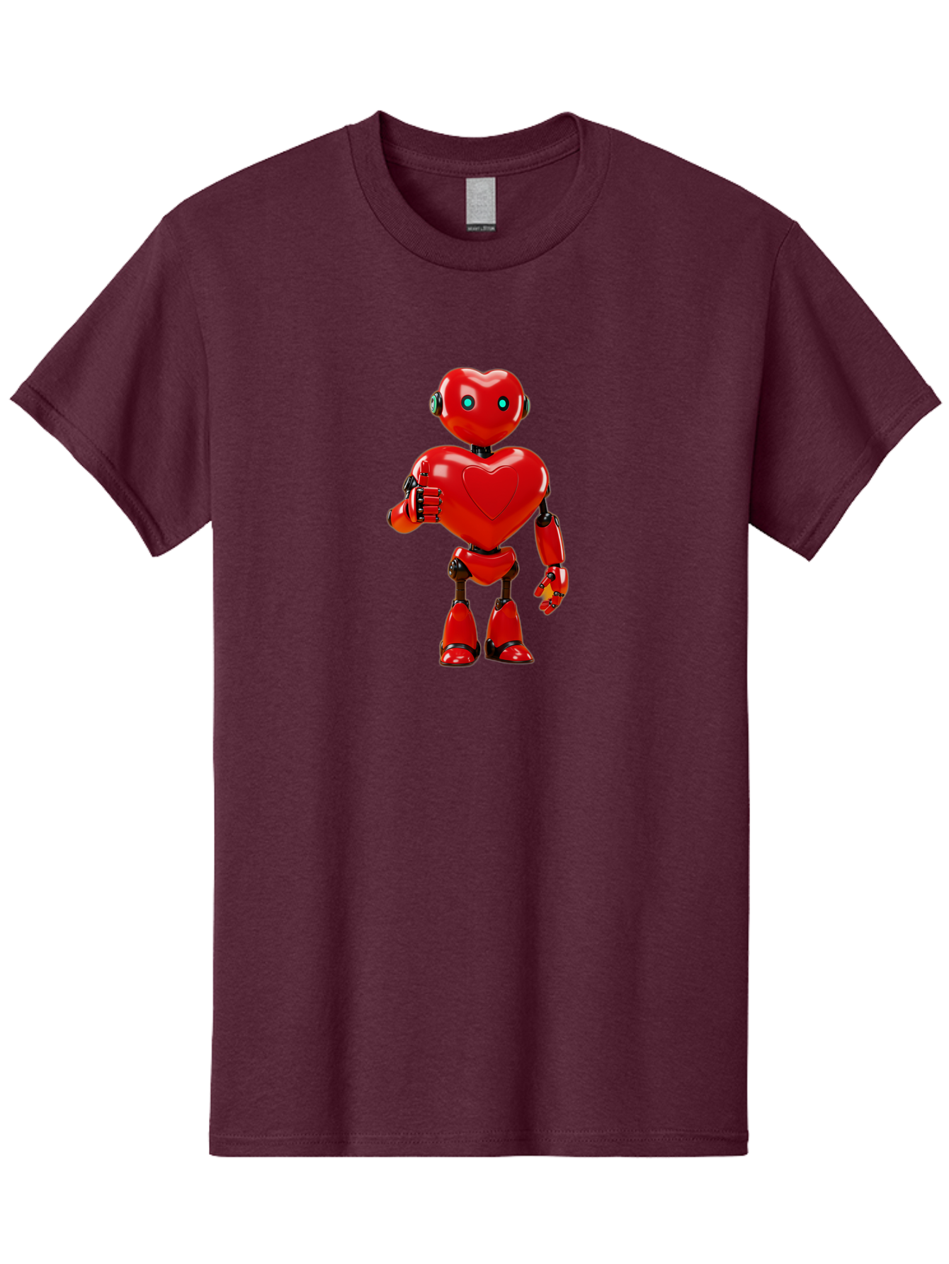 Red-Heart-Robot Men'S Graphic Tee, 100% Cotton, Comfortable Casual Summer Wear, Machine Washable, Red Robot With Heart-Shaped Body, Futuristic Design, Heart-Shaped Head, Blue Glowing Eyes, Robotic Lover, Cyborg, Shiny Red Metal, Bae253 7