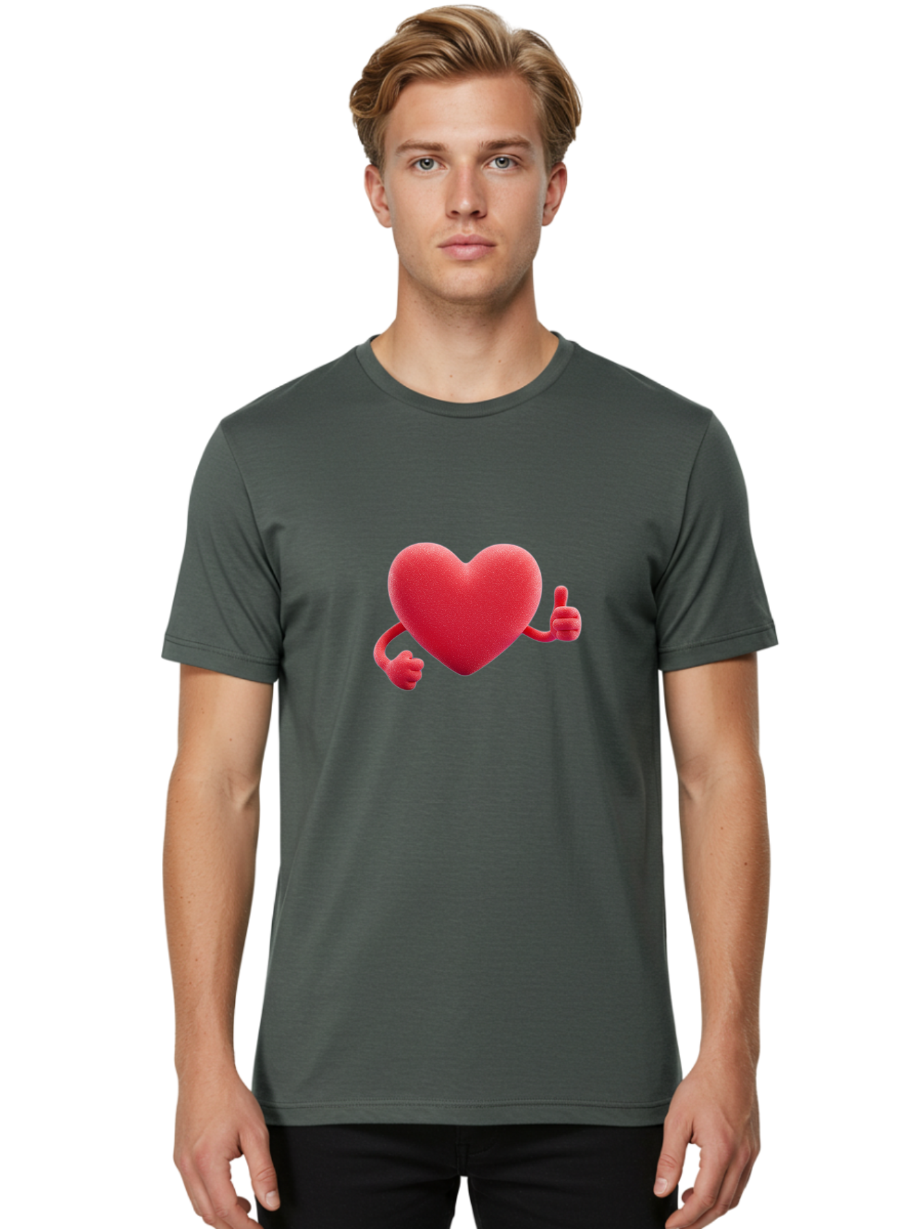 Red-Heart Men'S Graphic Tee, 100% Cotton, Comfortable Casual Summer Wear, Machine Washable, Red Heart Character, Thumbs Up Gesture, Cartoon Heart, Approval Symbol, Love Icon, Positivity, Heart Symbol, Cute Illustration, Heart Gesture Bae255 17
