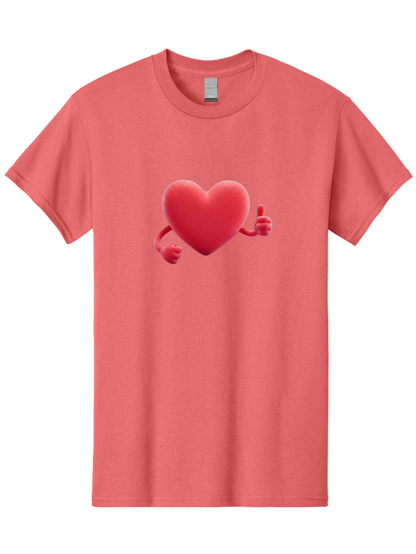 Red-Heart Men'S Graphic Tee, 100% Cotton, Comfortable Casual Summer Wear, Machine Washable, Red Heart Character, Thumbs Up Gesture, Cartoon Heart, Approval Symbol, Love Icon, Positivity, Heart Symbol, Cute Illustration, Heart Gesture Bae255 5