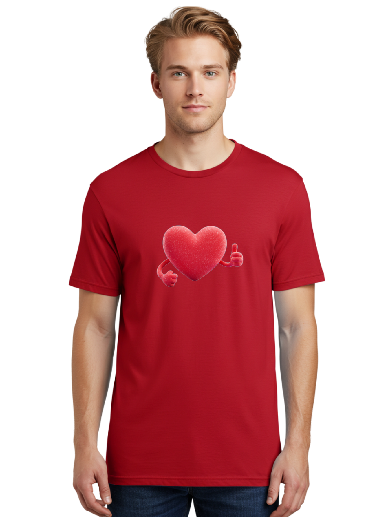 Red-Heart Men'S Graphic Tee, 100% Cotton, Comfortable Casual Summer Wear, Machine Washable, Red Heart Character, Thumbs Up Gesture, Cartoon Heart, Approval Symbol, Love Icon, Positivity, Heart Symbol, Cute Illustration, Heart Gesture Bae255 29