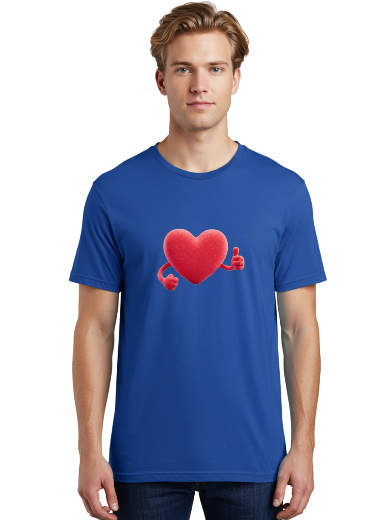Red-Heart Men'S Graphic Tee, 100% Cotton, Comfortable Casual Summer Wear, Machine Washable, Red Heart Character, Thumbs Up Gesture, Cartoon Heart, Approval Symbol, Love Icon, Positivity, Heart Symbol, Cute Illustration, Heart Gesture Bae255 24