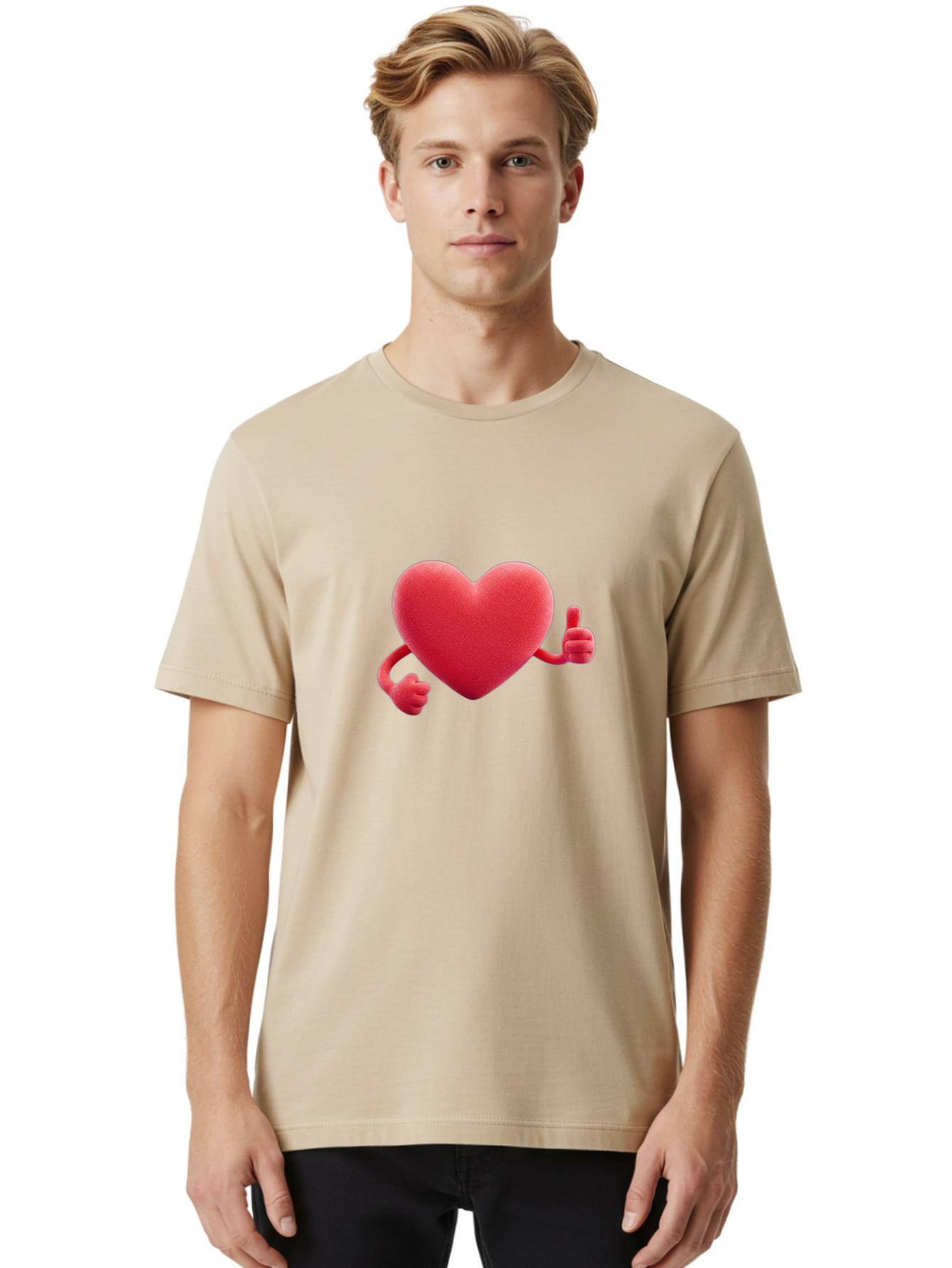 Red-Heart Men'S Graphic Tee, 100% Cotton, Comfortable Casual Summer Wear, Machine Washable, Red Heart Character, Thumbs Up Gesture, Cartoon Heart, Approval Symbol, Love Icon, Positivity, Heart Symbol, Cute Illustration, Heart Gesture Bae255 22