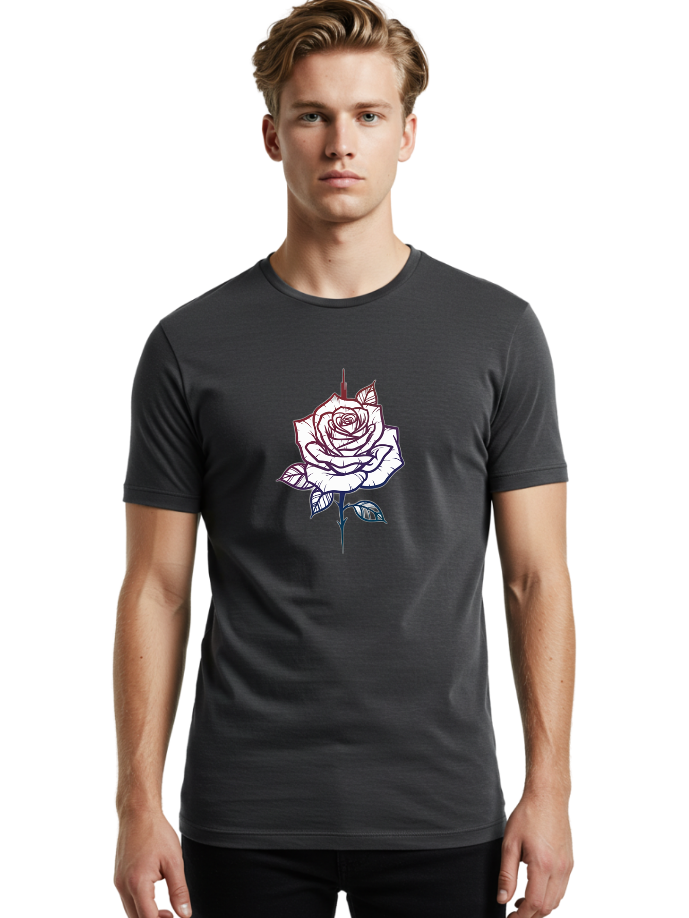 Rose-1 Men'S Graphic Tee, 100% Cotton, Comfortable Casual Summer Wear, Machine Washable, Black And White Rose Illustration, Tattoo Style Rose, Minimalist Design, Elegant Floral Art, Dark Linework, Rose Silhouette, Simple Yet Striking Bae257 16
