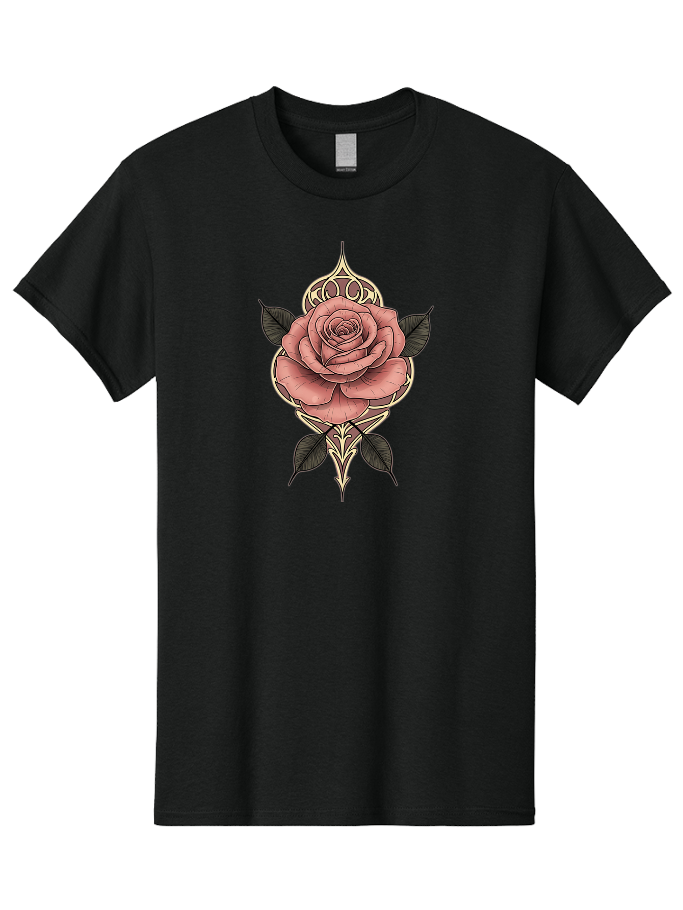 Rose-Illustration Men'S Graphic Tee, 100% Cotton, Comfortable Casual Summer Wear, Machine Washable, Stylized Rose Illustration, Decorative Floral Design, Pink Rose, Black Leaves, Intricate Line Art, Ornate Details, Body Art Inspiration, Bae258 12