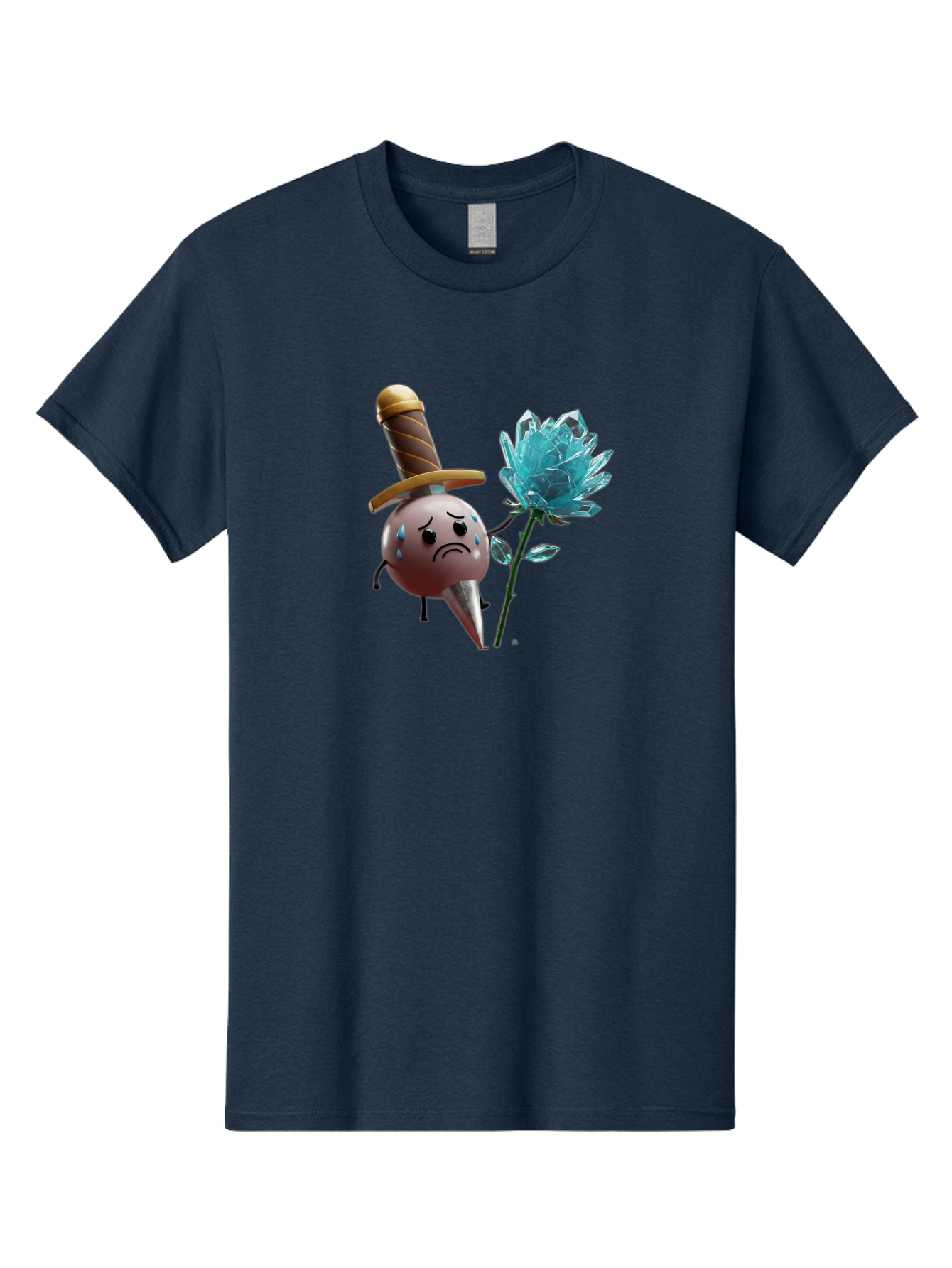 Sad-Bullet-Kin-With-Crystal-Flower Men'S Graphic Tee, 100% Cotton, Comfortable Casual Summer Wear, Machine Washable, Sad Bullet Kin, Crying Face, Blue Tears, Sword Hat, Crystal Flower, Cartoon Character, 3D Animation, Video Game Asset, Bae261 10