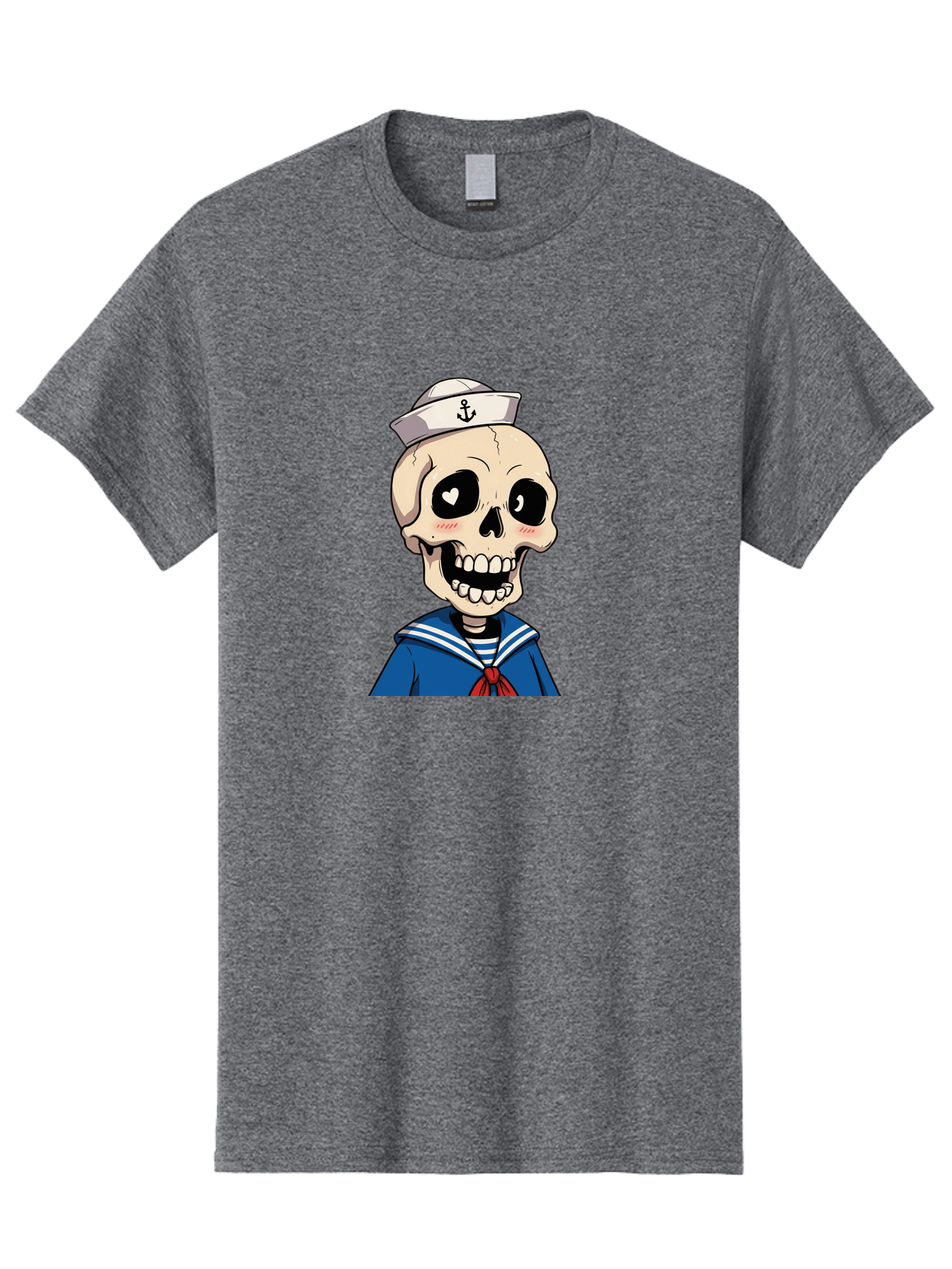 Sailor-Skull Men'S Graphic Tee, 100% Cotton, Comfortable Casual Summer Wear, Machine Washable, Cartoon Skull, Sailor Costume, Nautical Theme, Heart-Shaped Eye, Charming Smile, Kawaii Style, Quirky Character, Skeletal Figure, Anchor Hat, Bae264 8