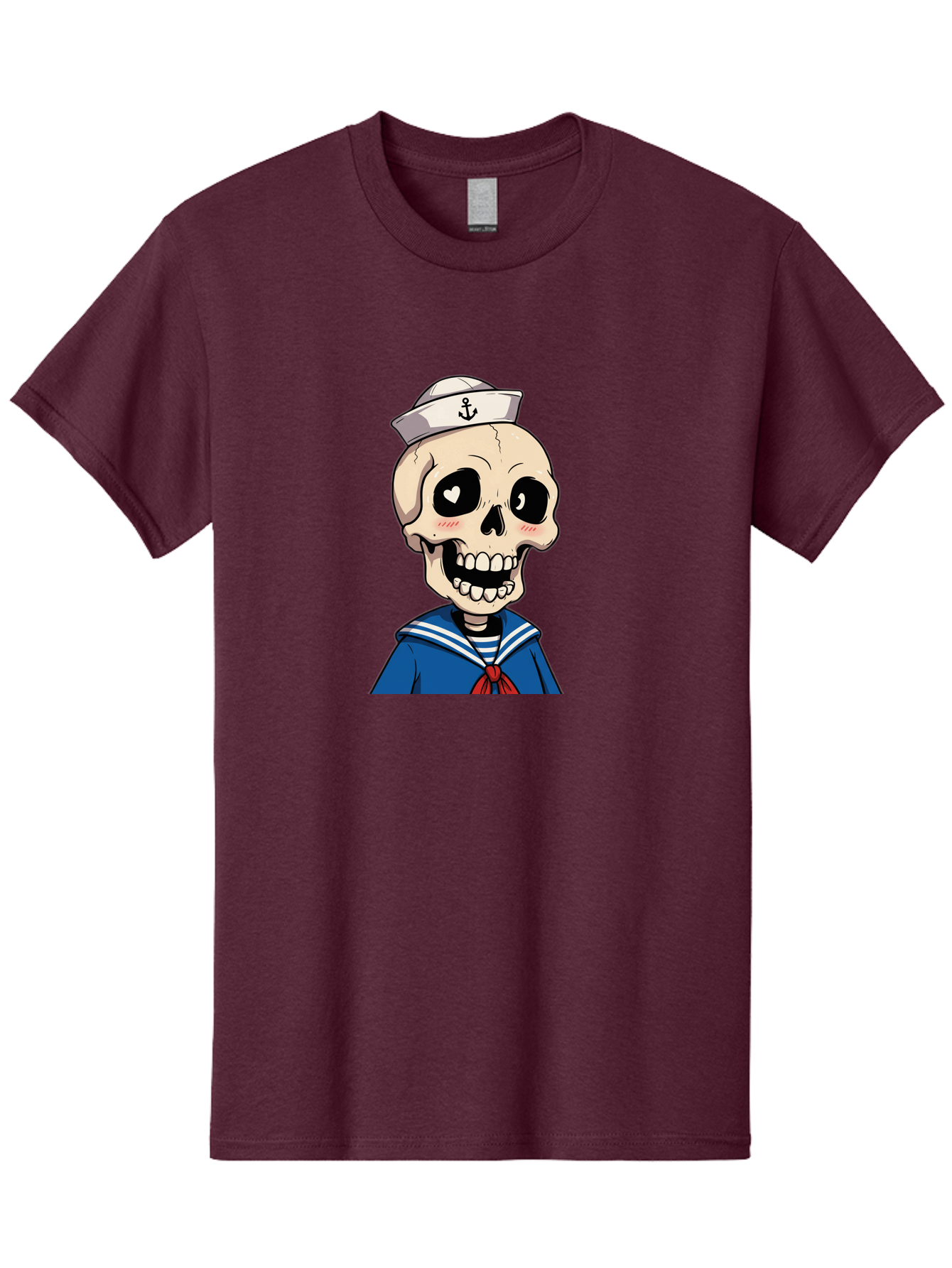 Sailor-Skull Men'S Graphic Tee, 100% Cotton, Comfortable Casual Summer Wear, Machine Washable, Cartoon Skull, Sailor Costume, Nautical Theme, Heart-Shaped Eye, Charming Smile, Kawaii Style, Quirky Character, Skeletal Figure, Anchor Hat, Bae264 2