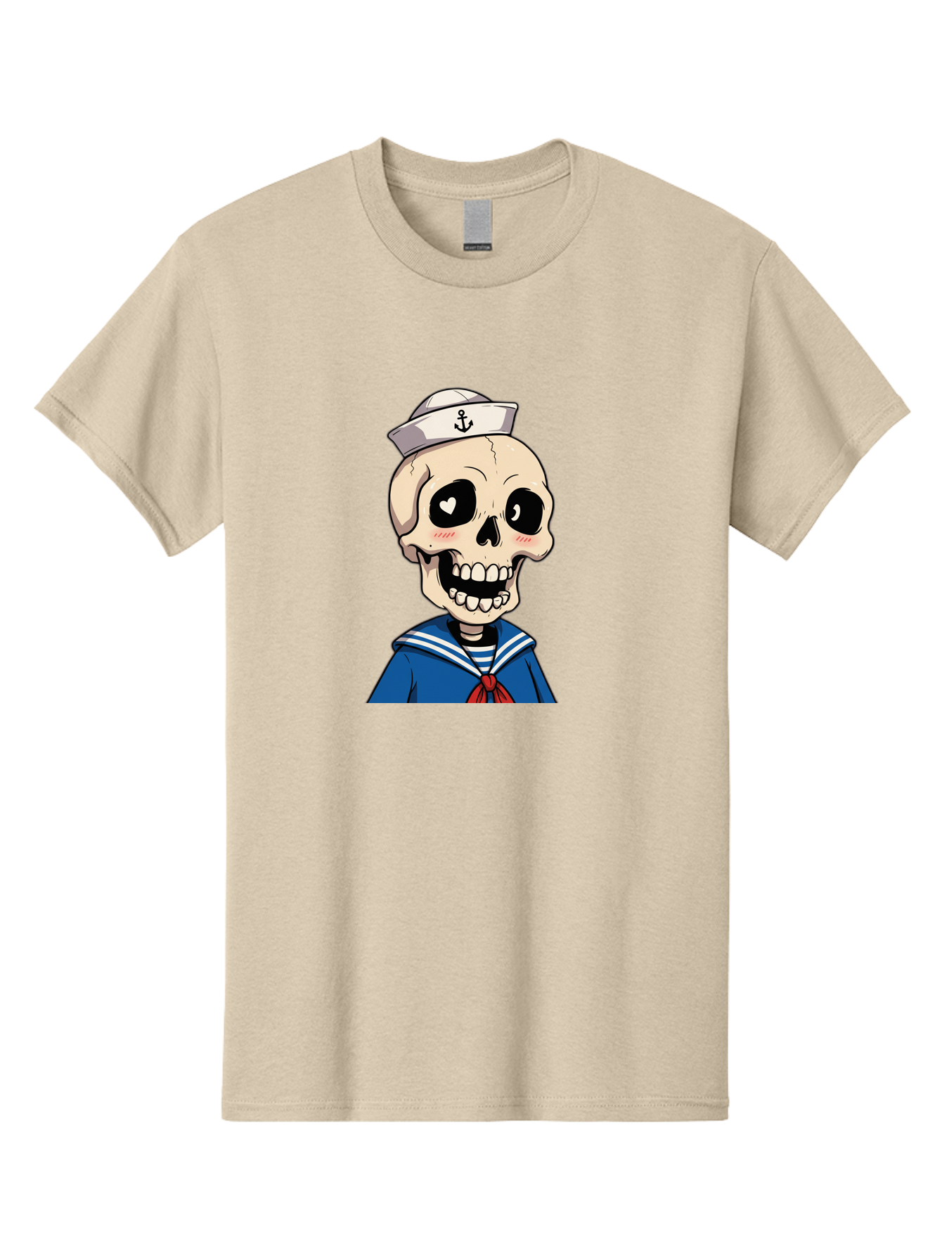 Sailor-Skull Men'S Graphic Tee, 100% Cotton, Comfortable Casual Summer Wear, Machine Washable, Cartoon Skull, Sailor Costume, Nautical Theme, Heart-Shaped Eye, Charming Smile, Kawaii Style, Quirky Character, Skeletal Figure, Anchor Hat, Bae264 1