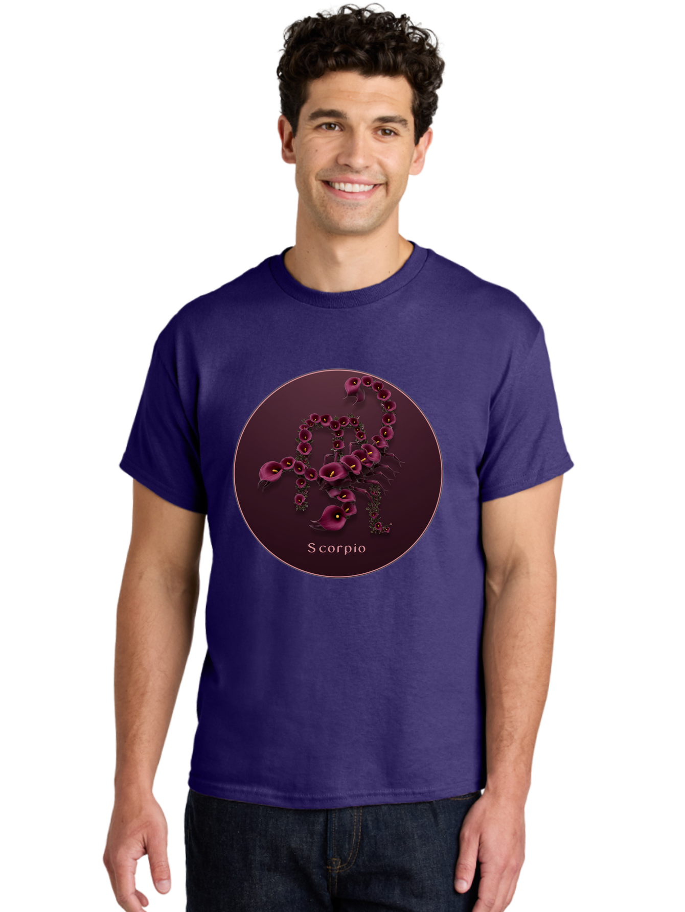 Scorpio Men'S Graphic Tee, 100% Cotton, Comfortable Casual Summer Wear, Machine Washable, Scorpion Symbol, Calla Lily Flowers, Floral Arrangement, Dark Pink Blooms, Astrology Sign, Zodiac Symbol, Scorpio, Mysterious Design, Elegant Flowers Bae268 20