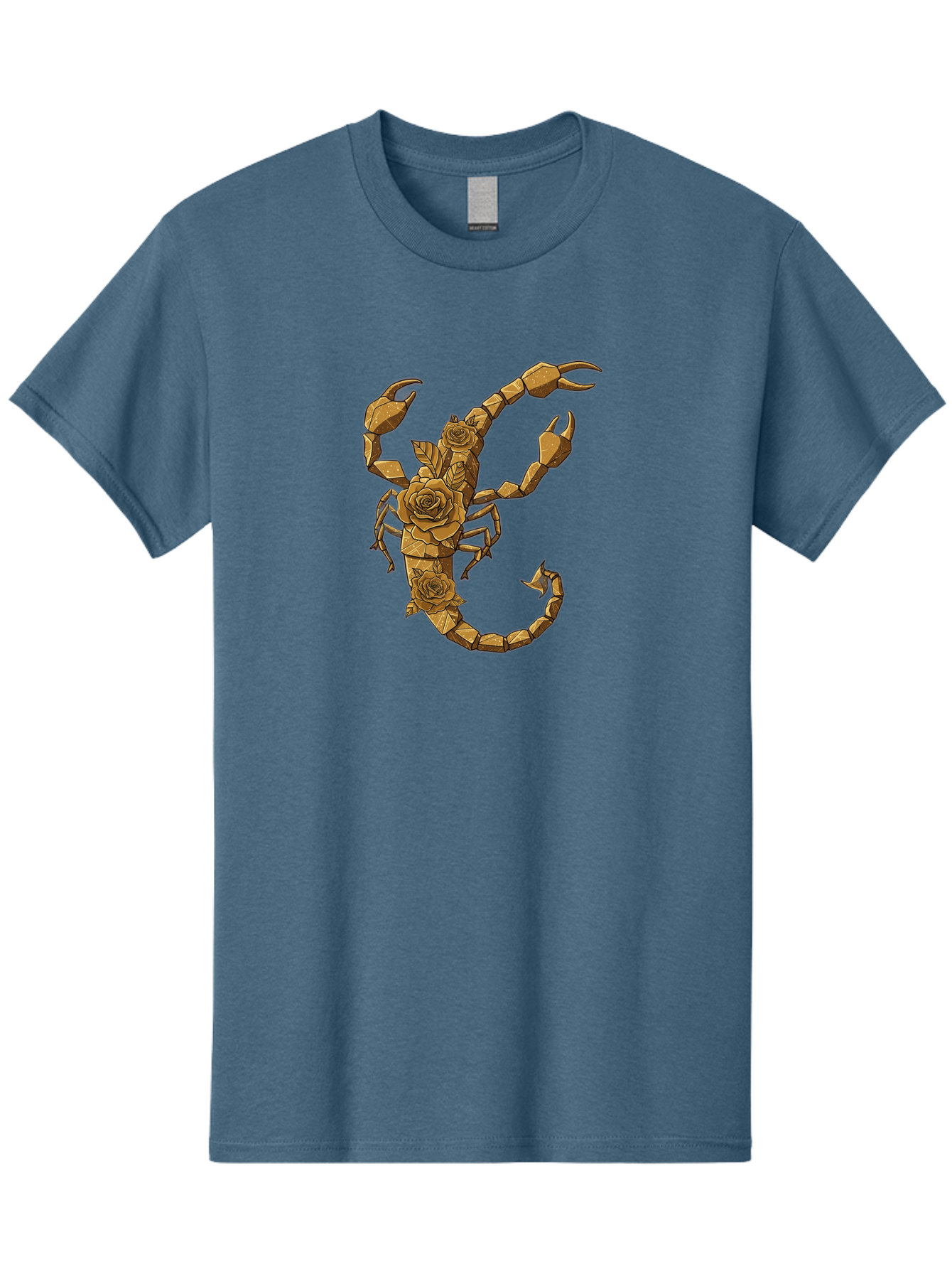 Scorpion-With-Roses Men'S Graphic Tee, 100% Cotton, Comfortable Casual Summer Wear, Machine Washable, Geometric Gold Scorpion, Roses On Body, Gold Roses And Scorpion Fusion, Intricate Design, Low Poly Art, Animal And Flower Art, Bae269 13