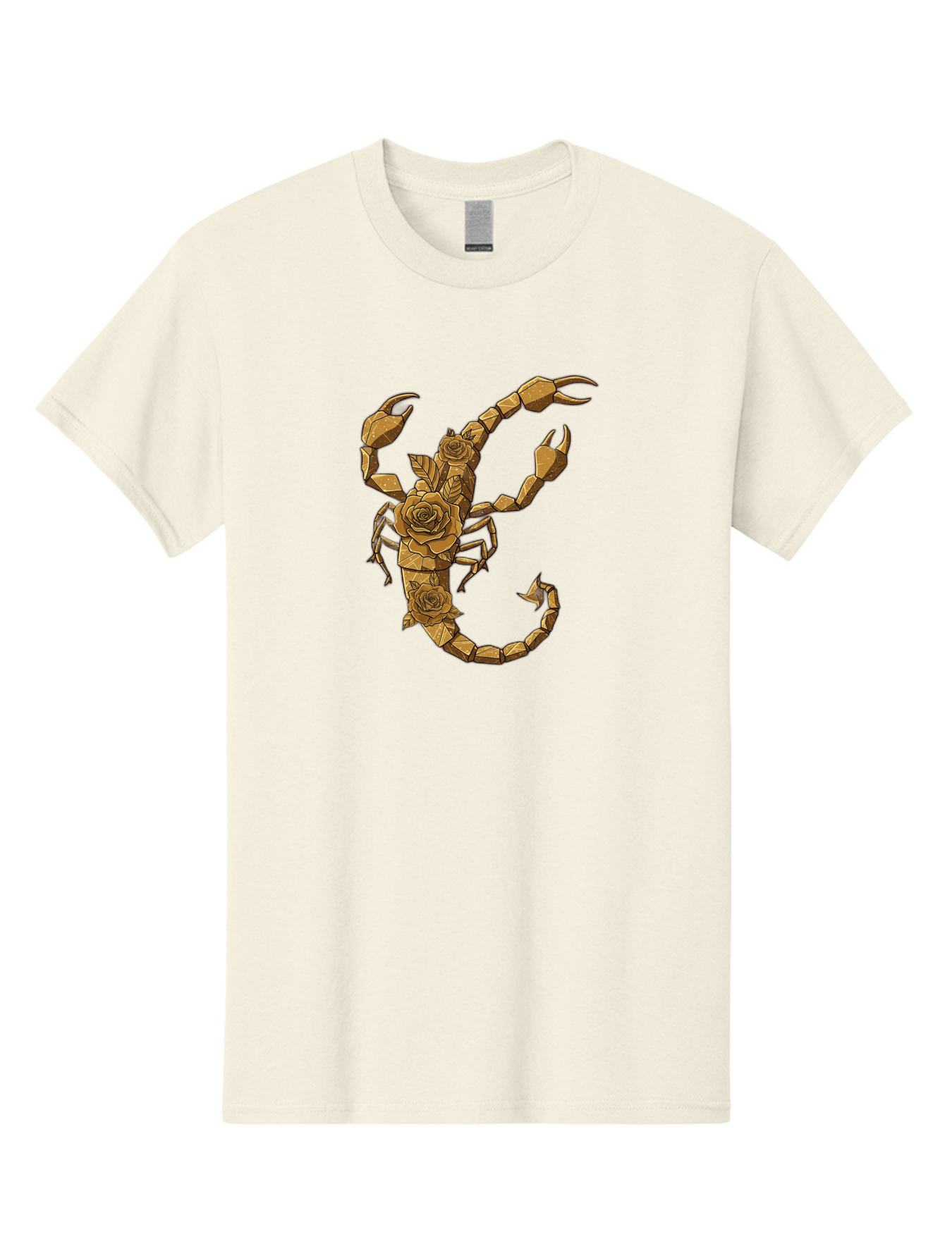 Scorpion-With-Roses Men'S Graphic Tee, 100% Cotton, Comfortable Casual Summer Wear, Machine Washable, Geometric Gold Scorpion, Roses On Body, Gold Roses And Scorpion Fusion, Intricate Design, Low Poly Art, Animal And Flower Art, Bae269 9