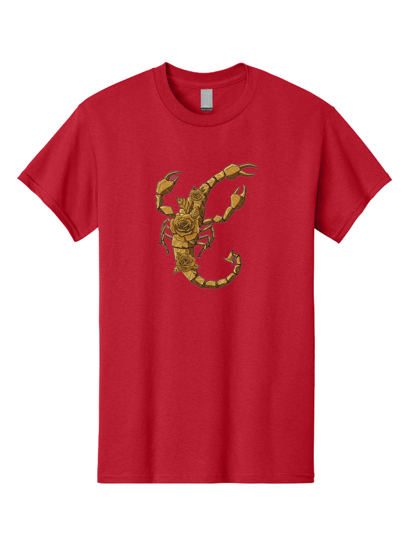Scorpion-With-Roses Men'S Graphic Tee, 100% Cotton, Comfortable Casual Summer Wear, Machine Washable, Geometric Gold Scorpion, Roses On Body, Gold Roses And Scorpion Fusion, Intricate Design, Low Poly Art, Animal And Flower Art, Bae269 6