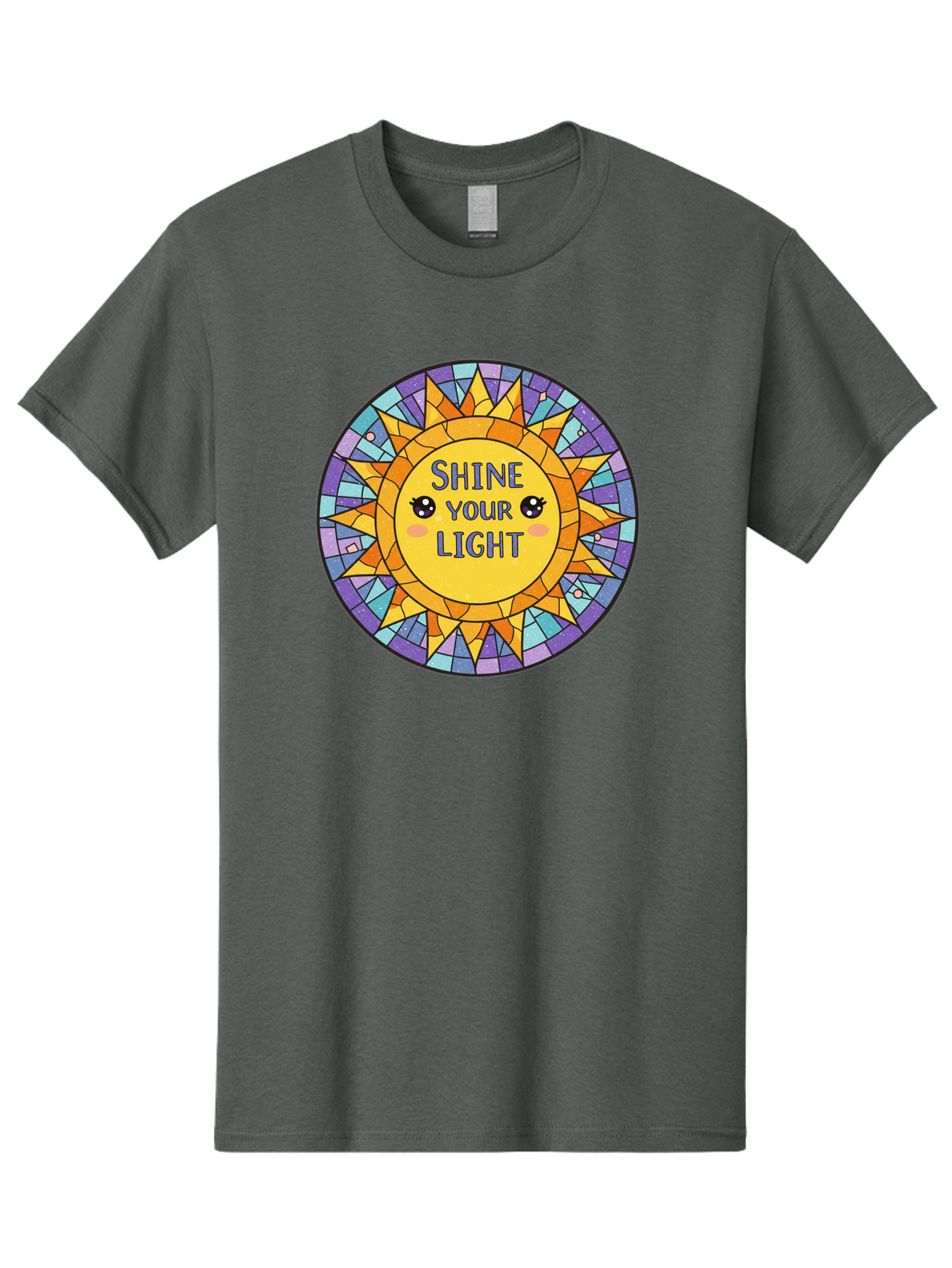 Shine-Your-Light-1 Men'S Graphic Tee, 100% Cotton, Comfortable Casual Summer Wear, Machine Washable, Stained Glass Sun, Inspirational Quote, Motivational Message, Cartoon Sun, Shine Your Light, Positivity, Encouragement, Colorful Graphic, Bae271 10
