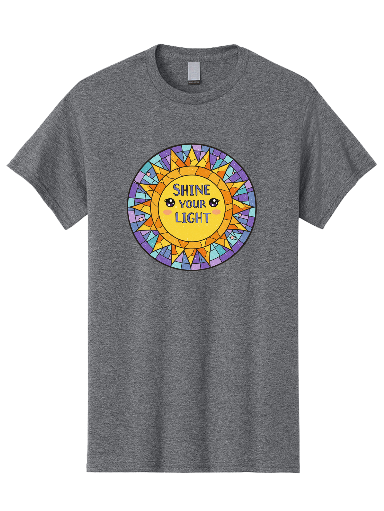 Shine-Your-Light-1 Men'S Graphic Tee, 100% Cotton, Comfortable Casual Summer Wear, Machine Washable, Stained Glass Sun, Inspirational Quote, Motivational Message, Cartoon Sun, Shine Your Light, Positivity, Encouragement, Colorful Graphic, Bae271 5