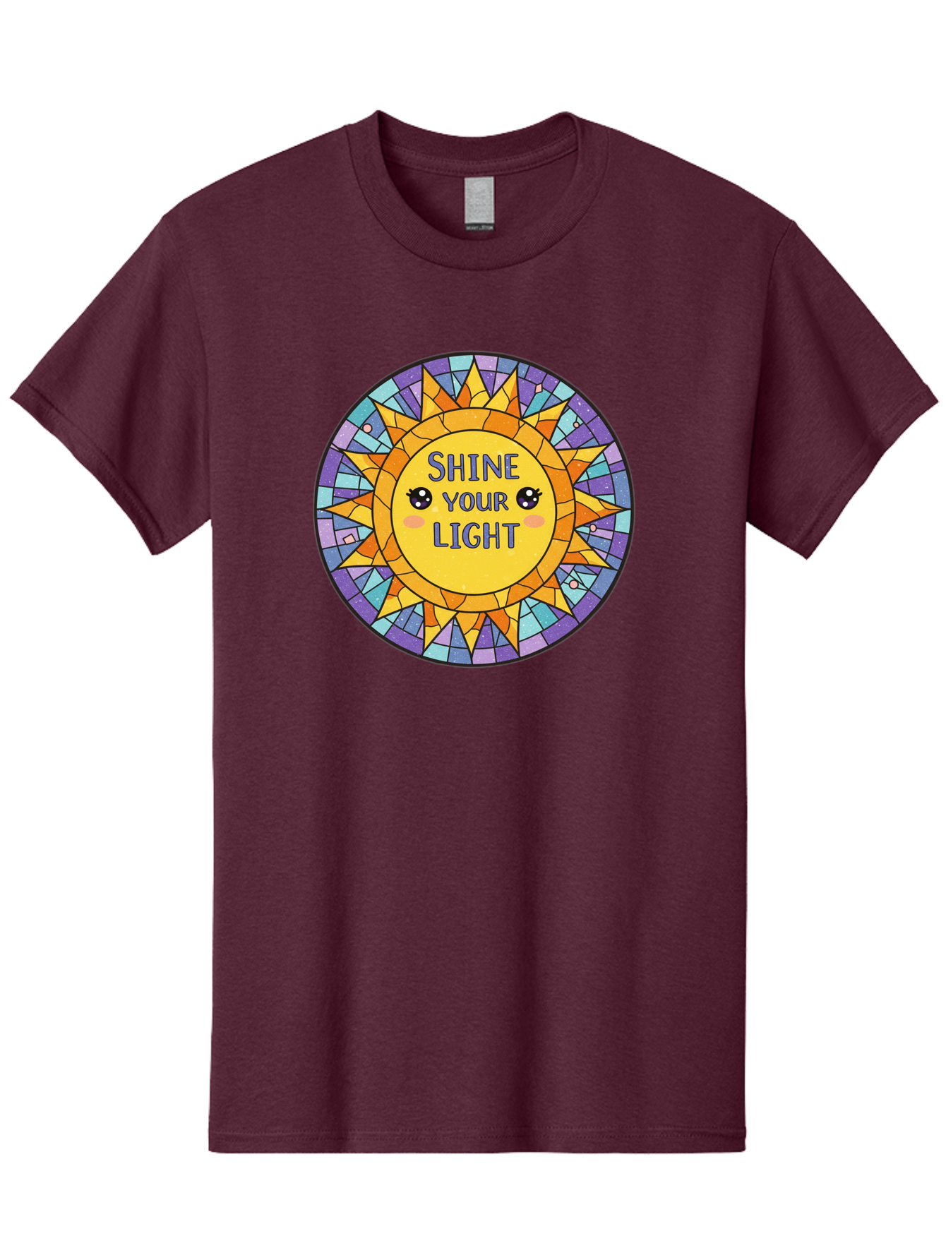 Shine-Your-Light-1 Men'S Graphic Tee, 100% Cotton, Comfortable Casual Summer Wear, Machine Washable, Stained Glass Sun, Inspirational Quote, Motivational Message, Cartoon Sun, Shine Your Light, Positivity, Encouragement, Colorful Graphic, Bae271 14