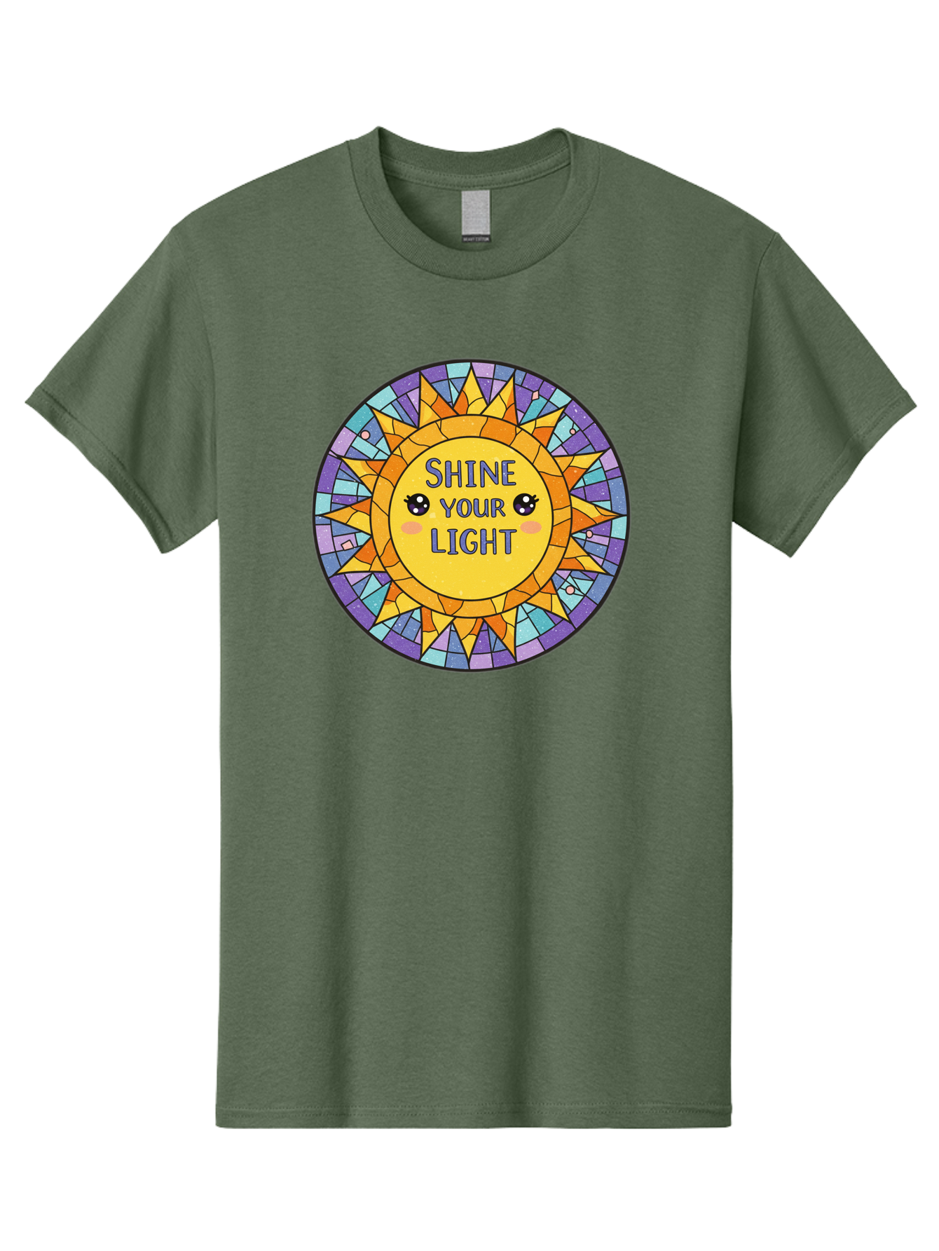Shine-Your-Light-1 Men'S Graphic Tee, 100% Cotton, Comfortable Casual Summer Wear, Machine Washable, Stained Glass Sun, Inspirational Quote, Motivational Message, Cartoon Sun, Shine Your Light, Positivity, Encouragement, Colorful Graphic, Bae271 4