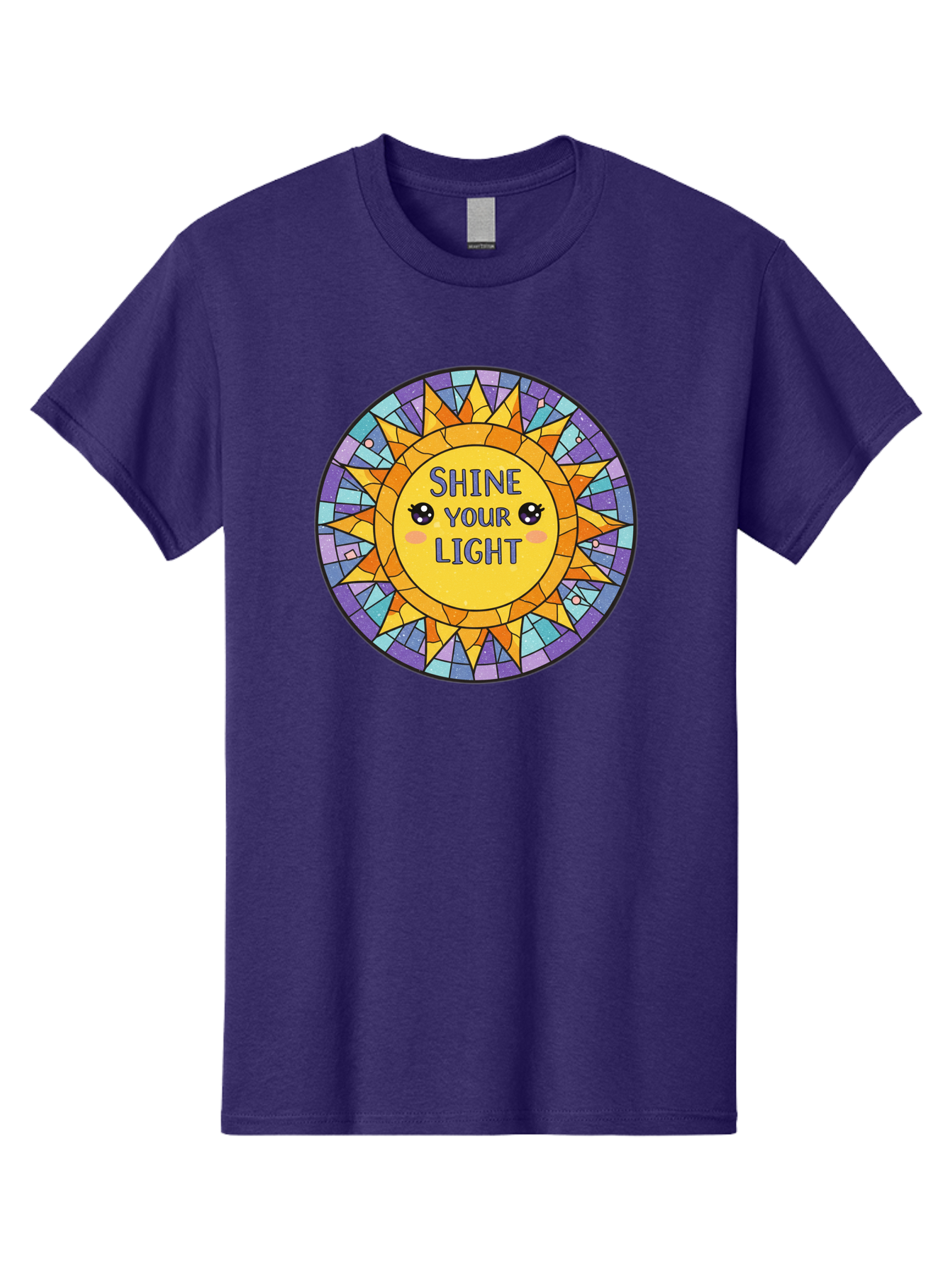 Shine-Your-Light-1 Men'S Graphic Tee, 100% Cotton, Comfortable Casual Summer Wear, Machine Washable, Stained Glass Sun, Inspirational Quote, Motivational Message, Cartoon Sun, Shine Your Light, Positivity, Encouragement, Colorful Graphic, Bae271 6