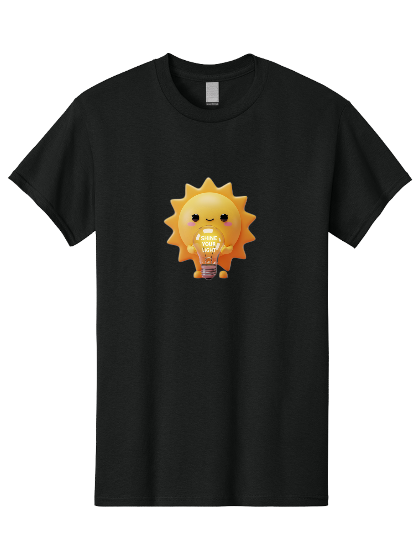 Shine-Your-Light-2 Men'S Graphic Tee, 100% Cotton, Comfortable Casual Summer Wear, Machine Washable, Smiling Sun Character, Holding Lightbulb, Positive Affirmation, Inspirational Quote, Cute Cartoon Design, Shine Your Light, Creative Idea, Bae272 9