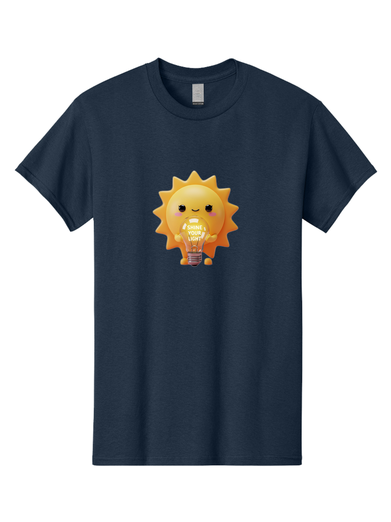 Shine-Your-Light-2 Men'S Graphic Tee, 100% Cotton, Comfortable Casual Summer Wear, Machine Washable, Smiling Sun Character, Holding Lightbulb, Positive Affirmation, Inspirational Quote, Cute Cartoon Design, Shine Your Light, Creative Idea, Bae272 13